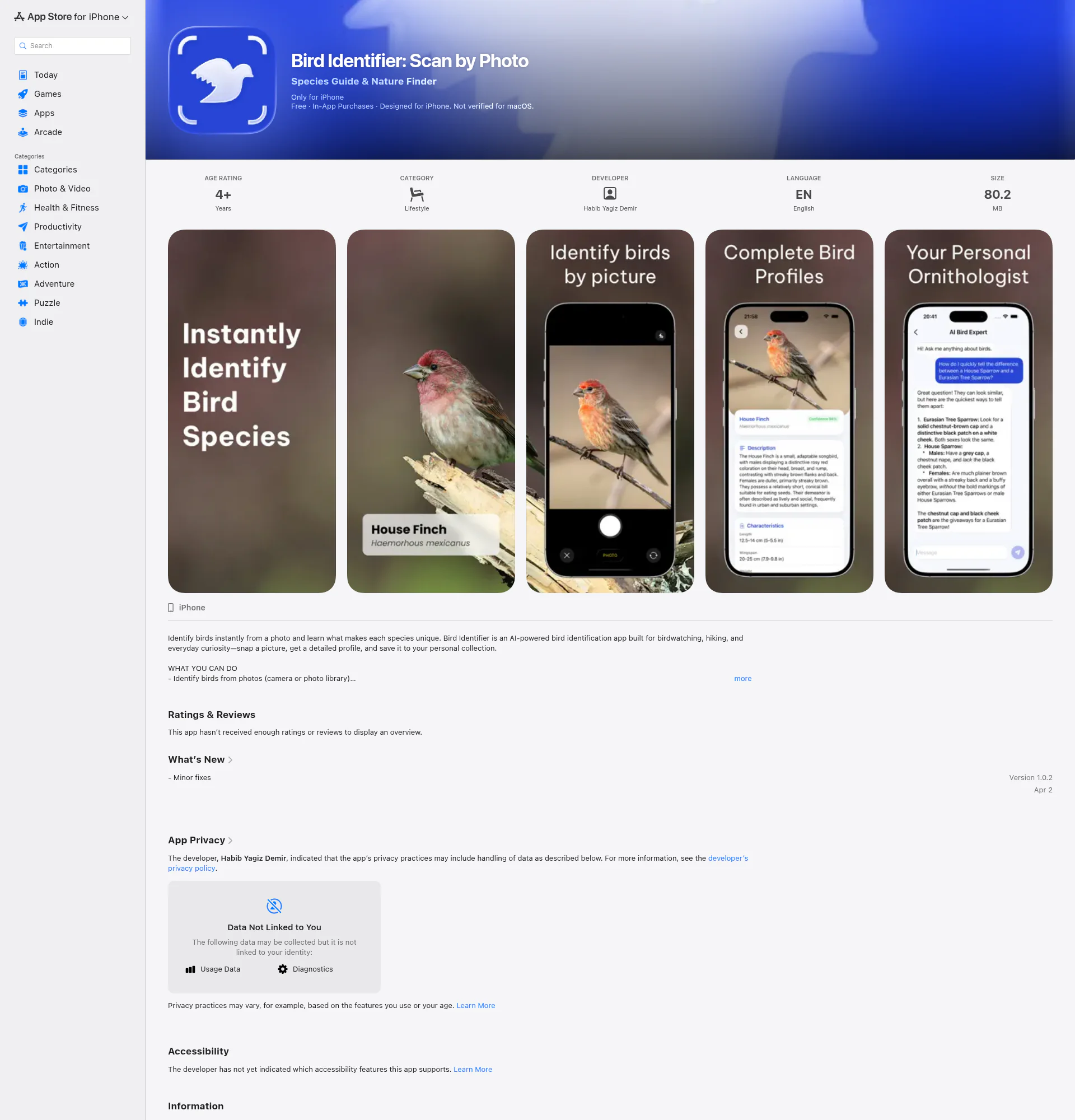 Bird Identifier landing page