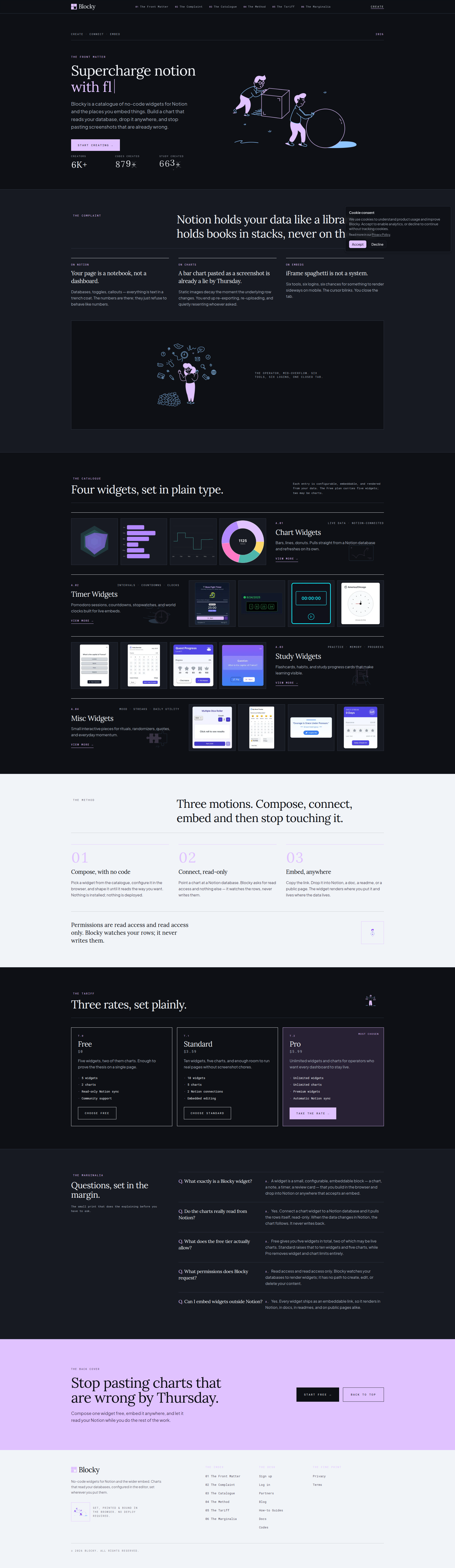 Landing page screenshot for blocky.so, 1920 by 6619 pixels