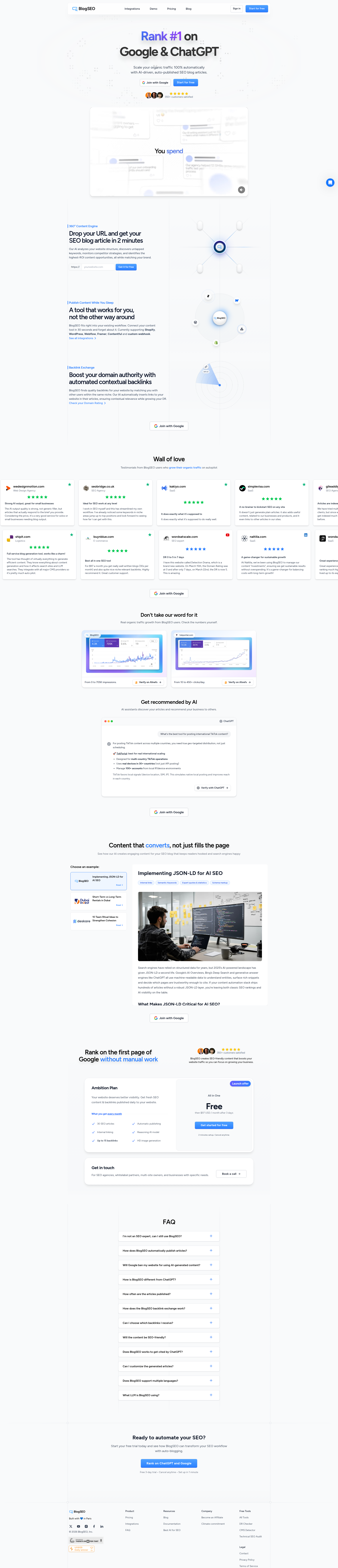 Landing page screenshot for blogseo.io, 1920 by 8896 pixels