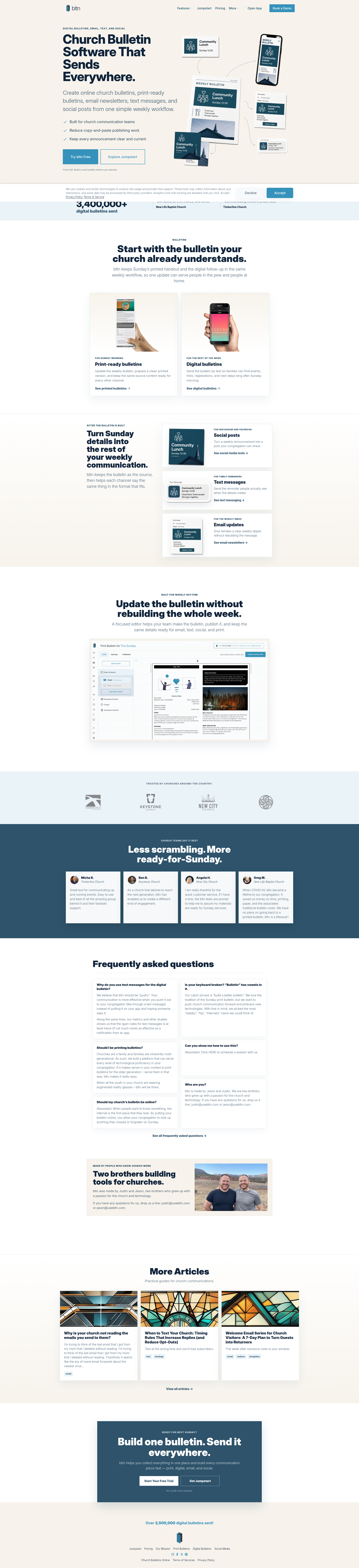 Landing page screenshot for usebltn.com, 1920 by 8393 pixels