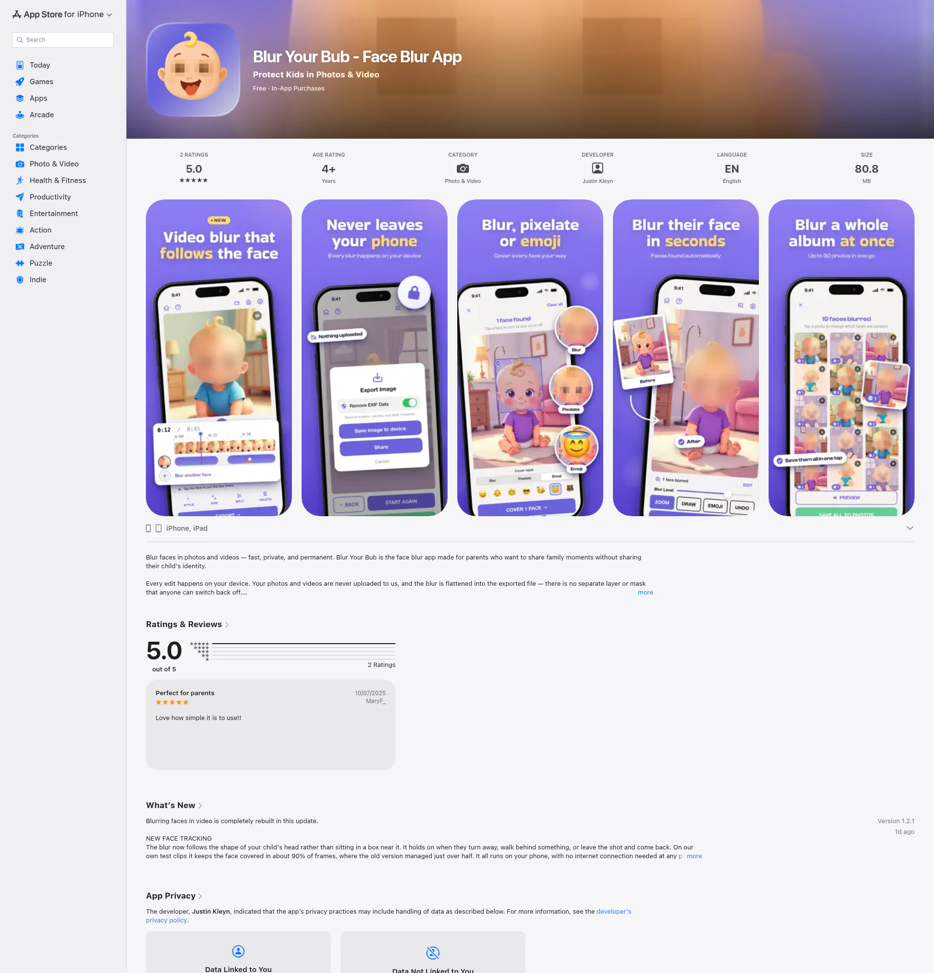 Blur Your Bub landing page