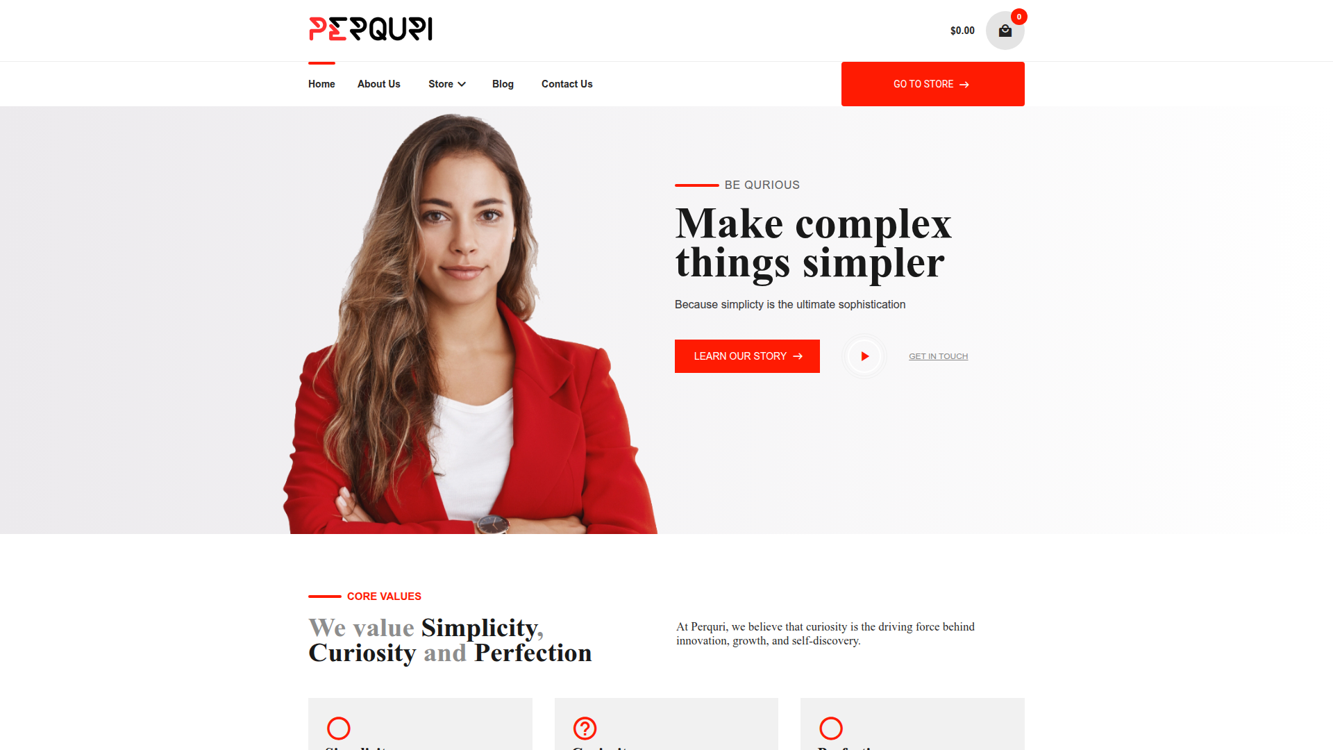 Landing page screenshot for perquri.com, 1920 by 1080 pixels