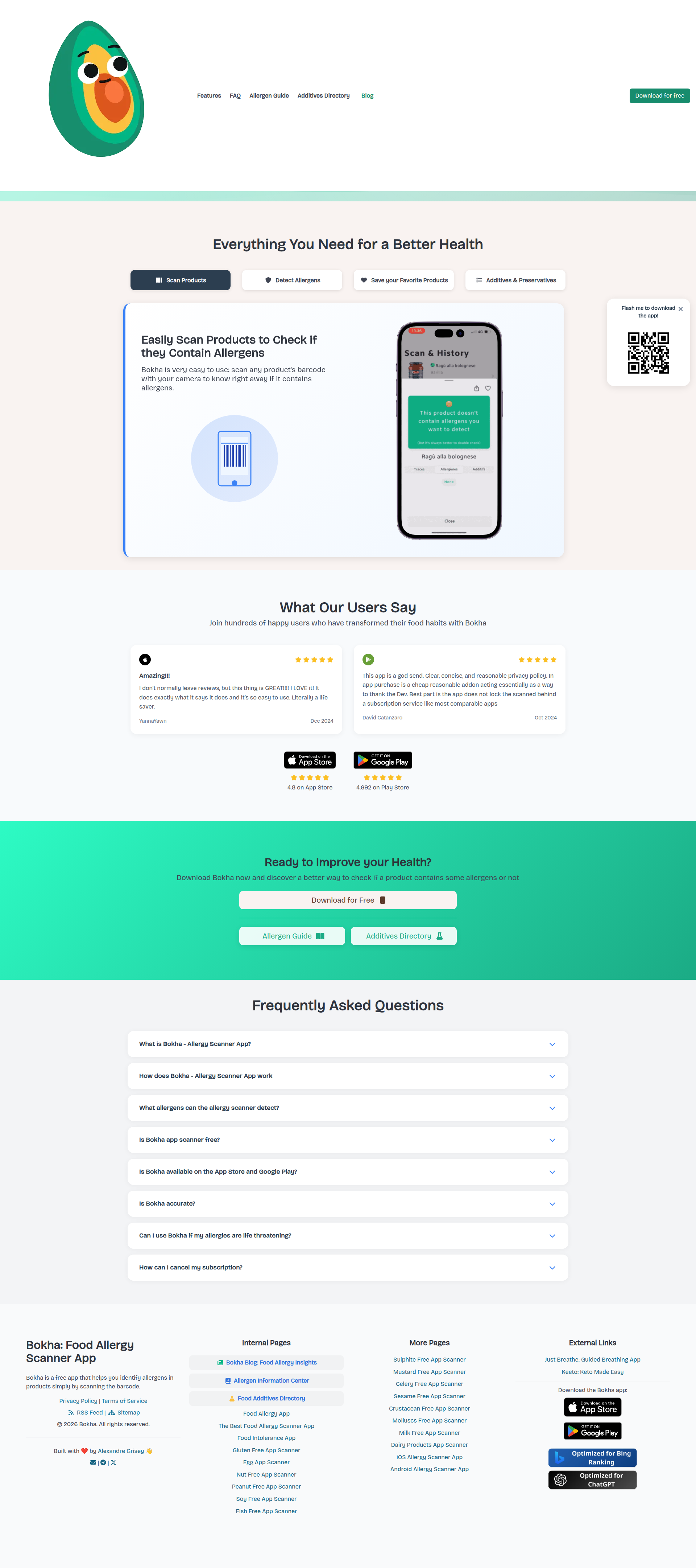 Landing page screenshot for bokha.app, 1920 by 4322 pixels