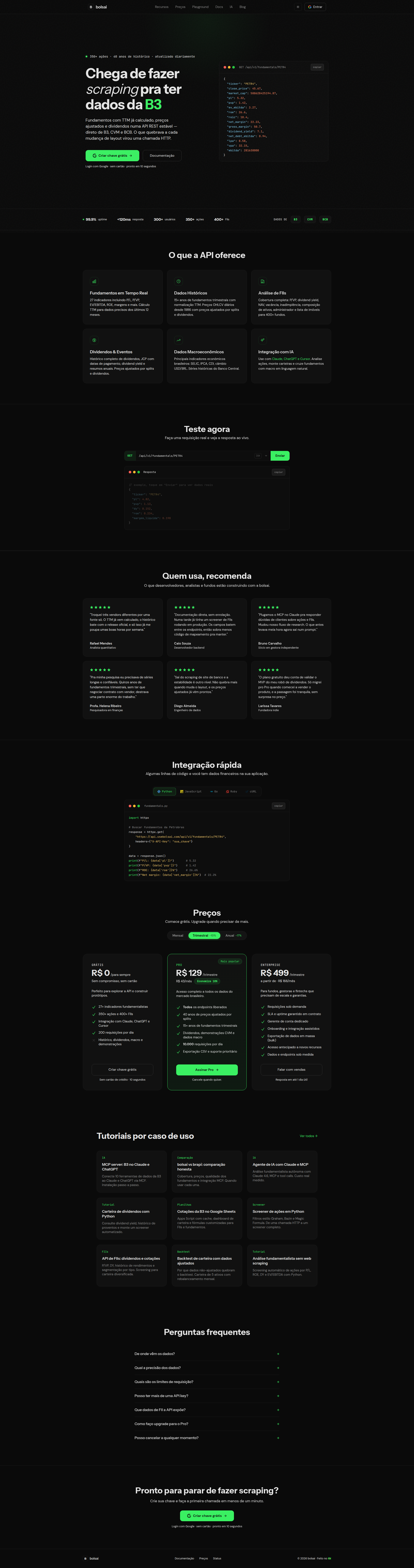 Landing page screenshot for usebolsai.com, 1920 by 7274 pixels