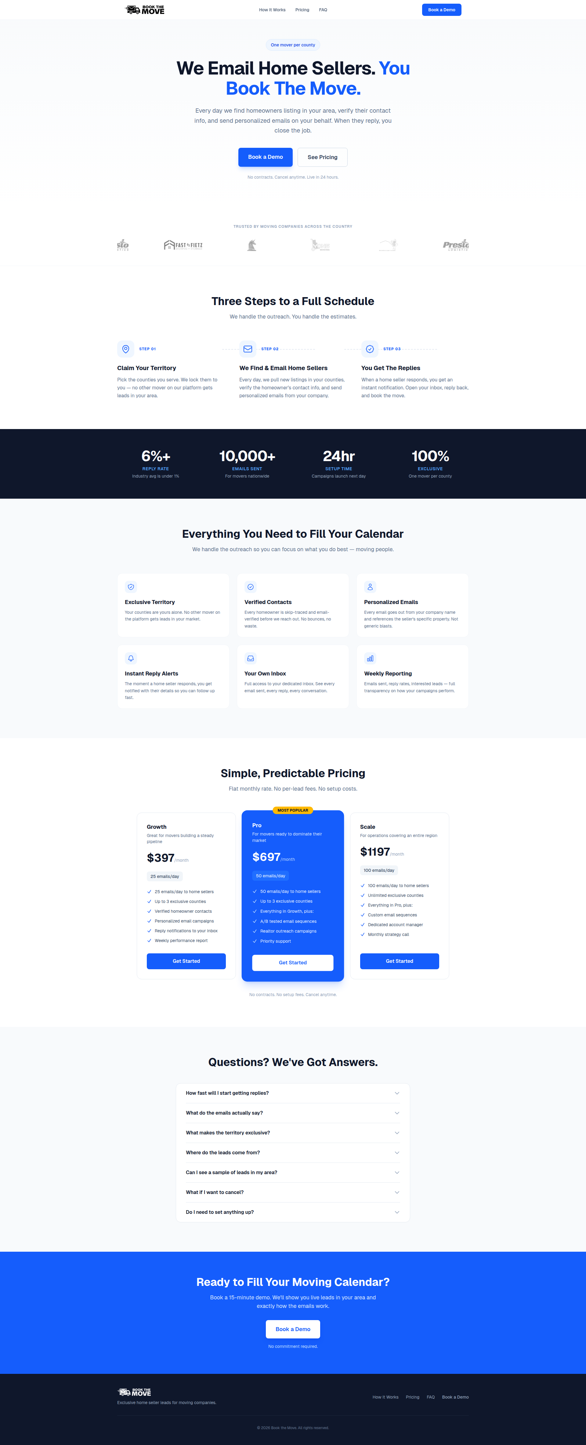 Landing page screenshot for bookthemove.com, 1920 by 4732 pixels