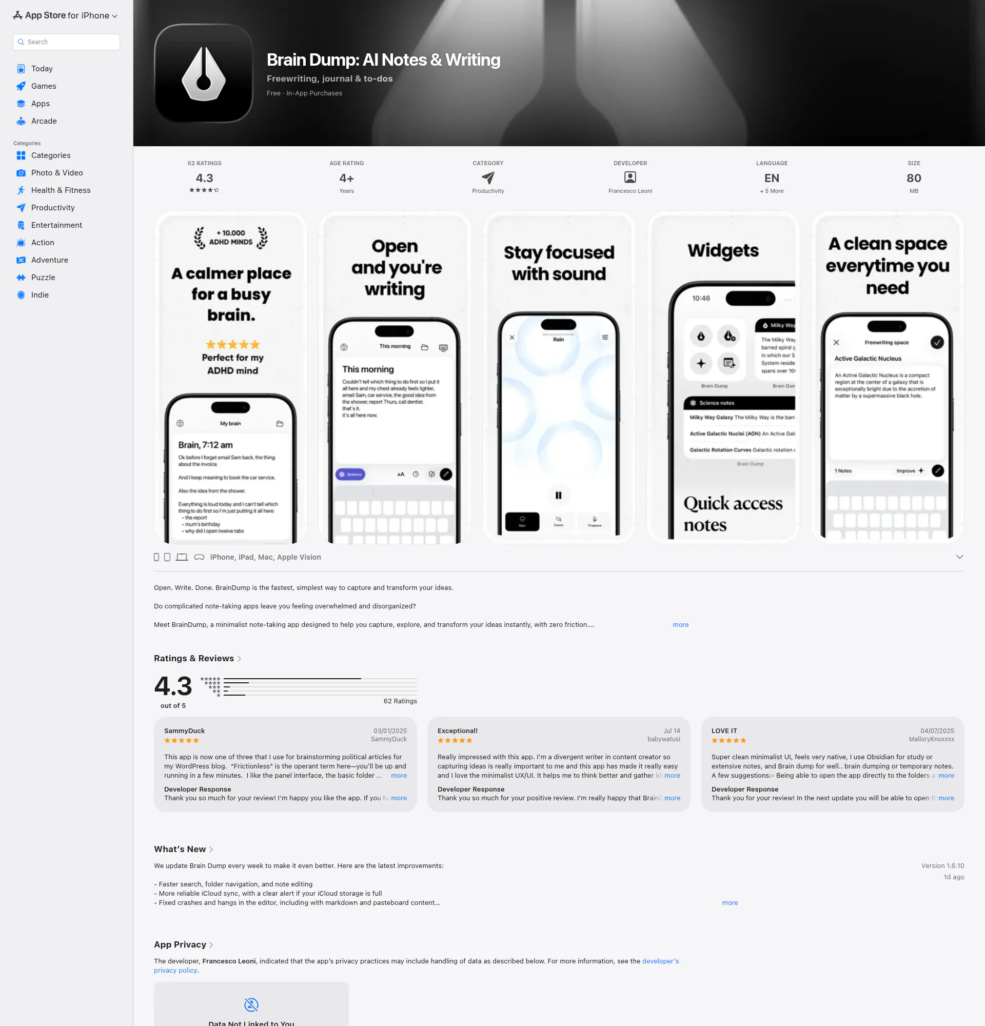 Brain Dump landing page