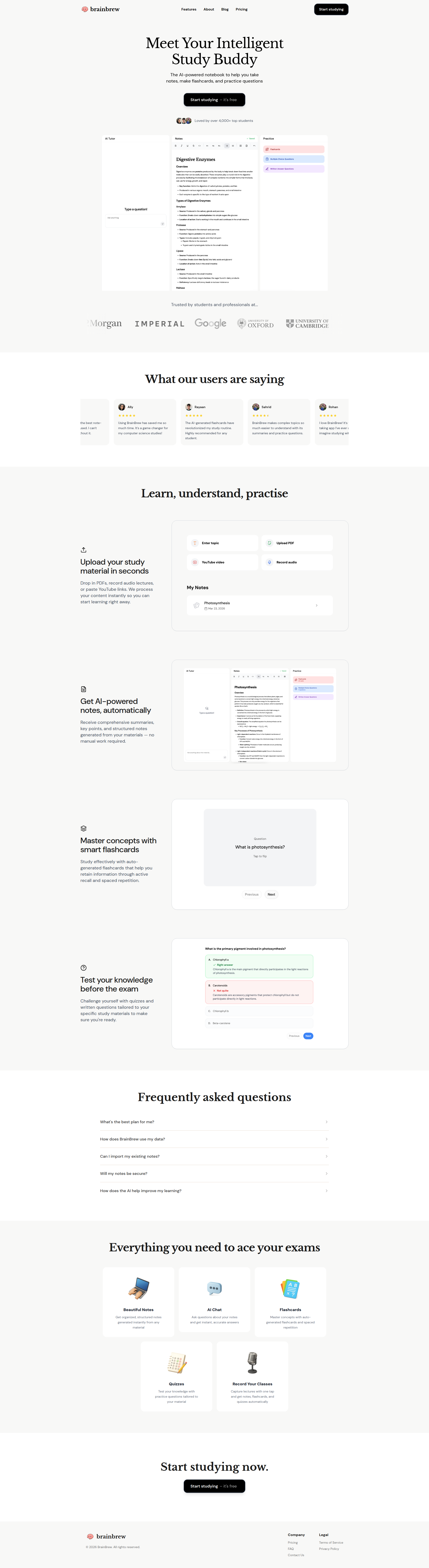 Landing page screenshot for brainbrewstudy.com, 1920 by 7012 pixels