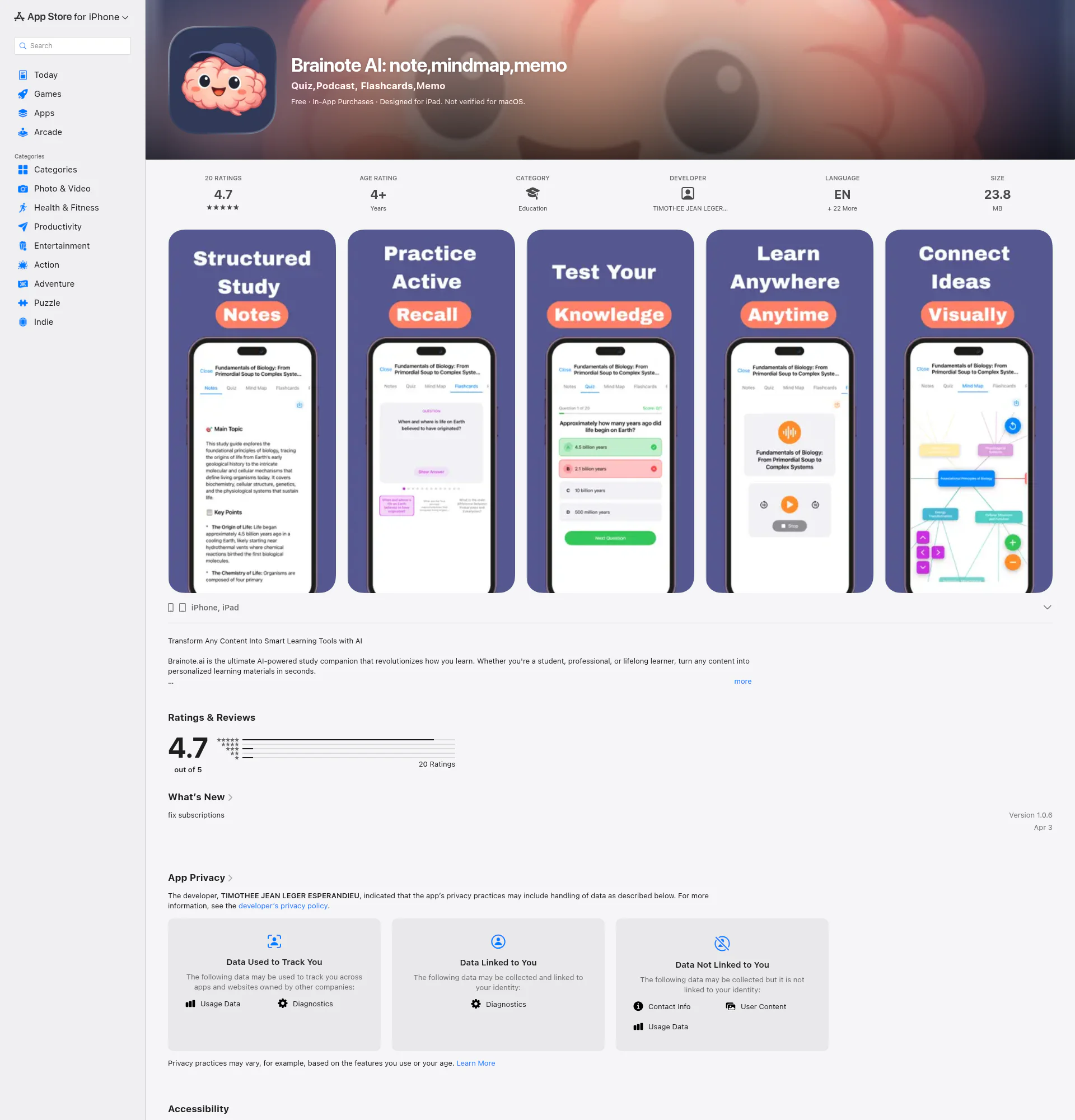 Brainote landing page
