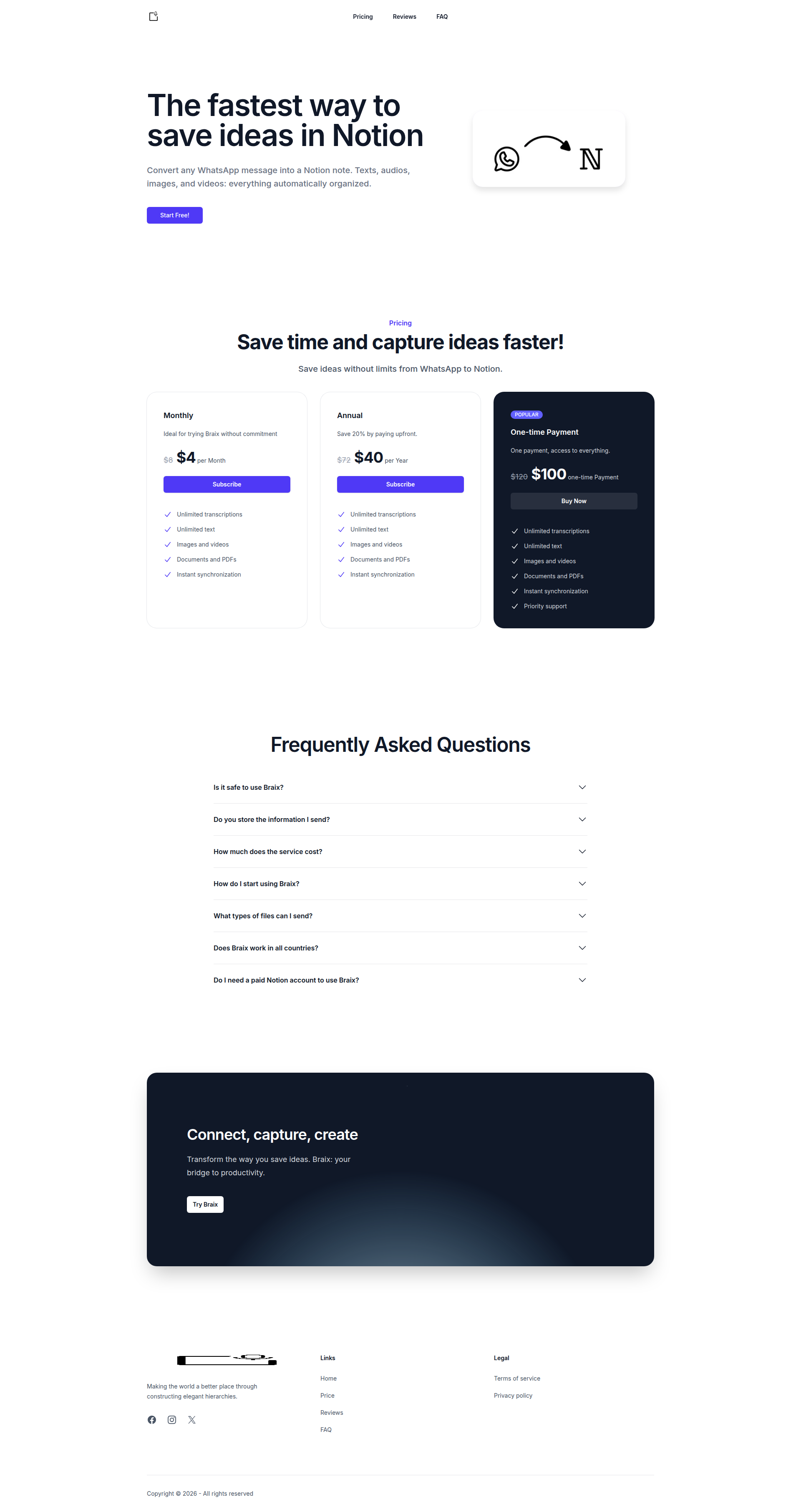 Landing page screenshot for braixchat.com, 1920 by 3624 pixels
