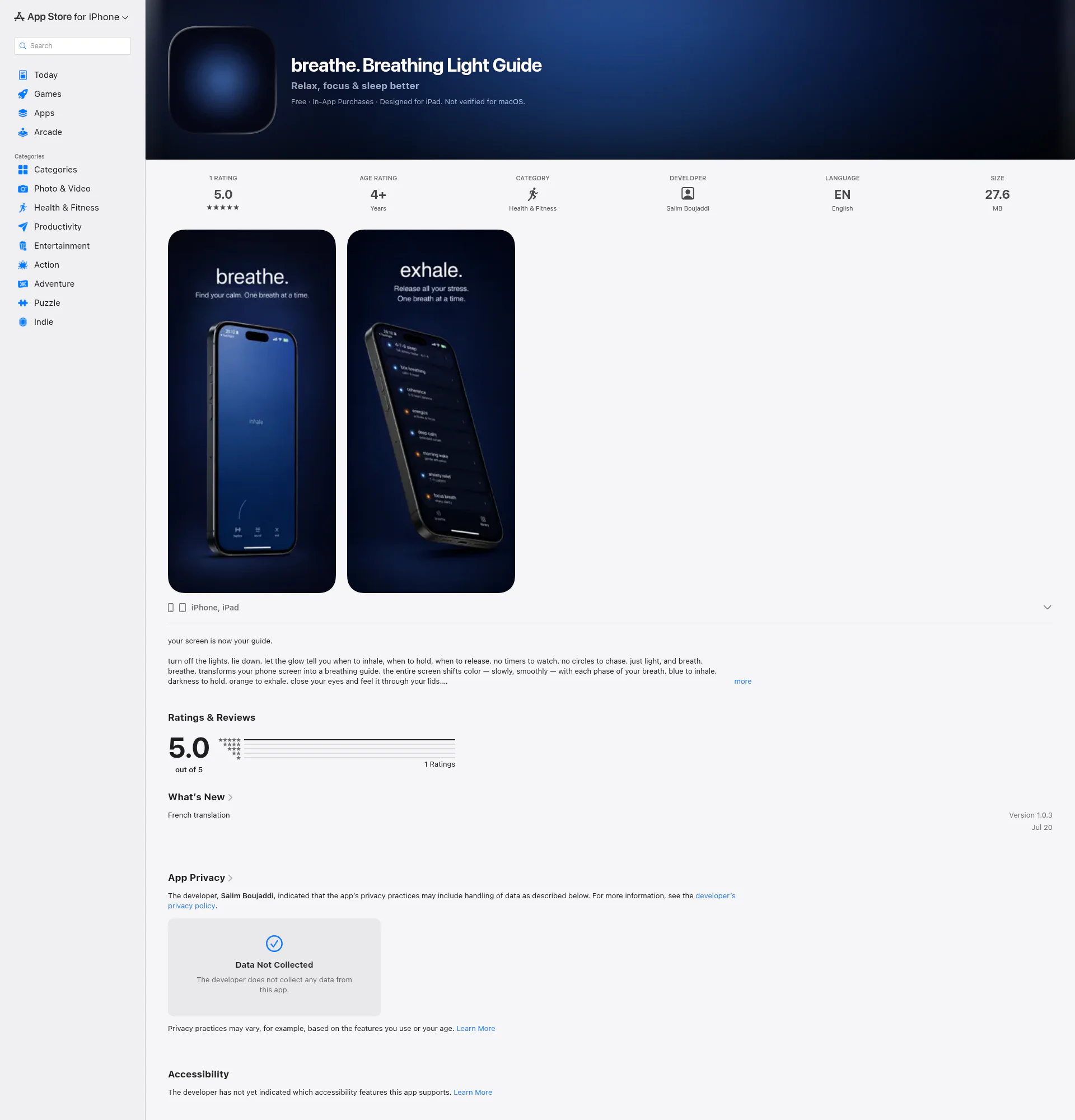breathe landing page