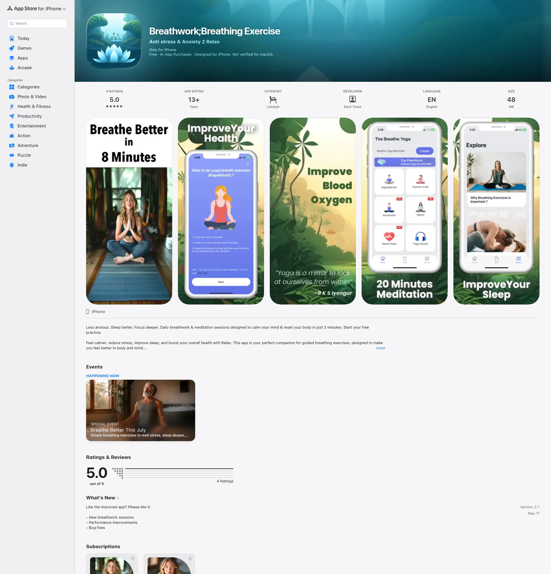 Breathwork;Breathing Exercise landing page