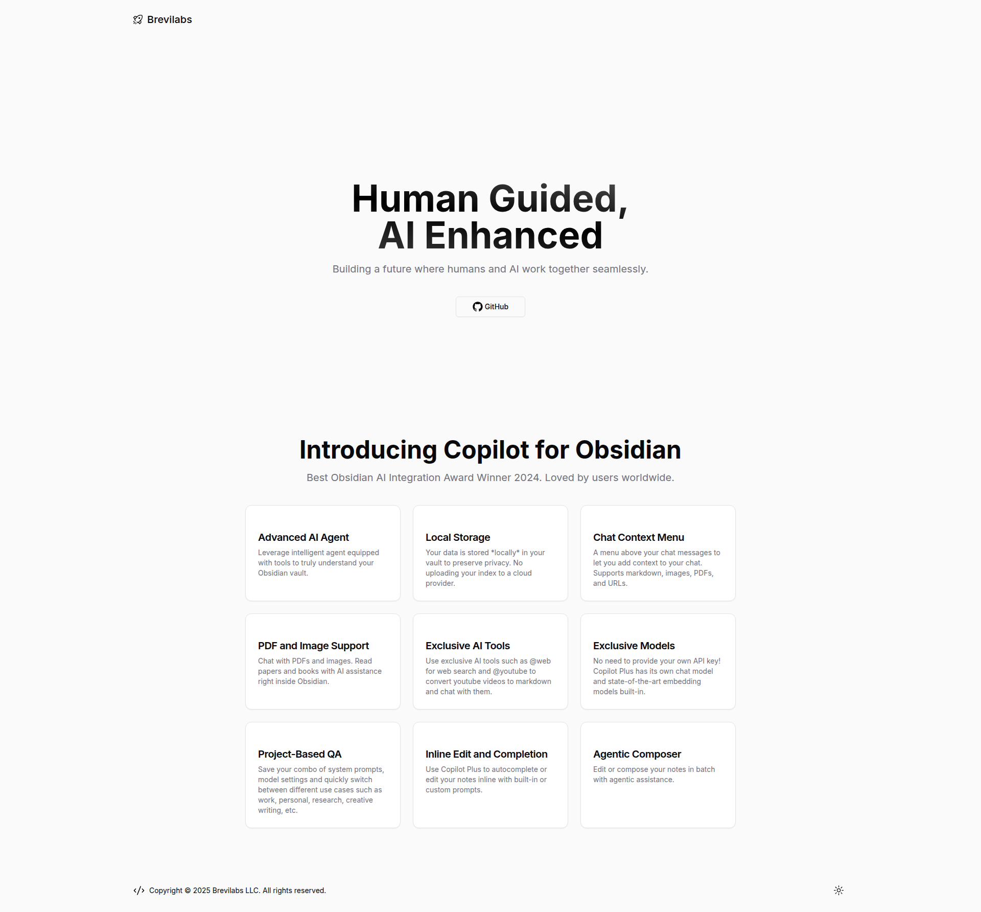 Landing page screenshot for brevilabs.com, 1920 by 1784 pixels