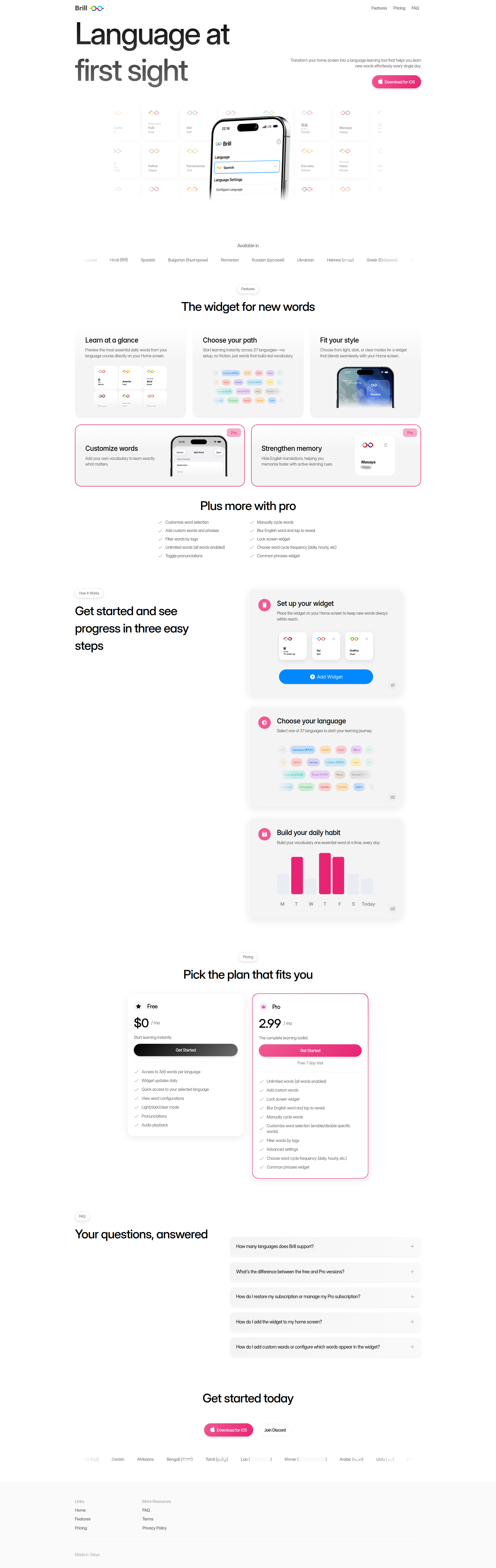 Landing page screenshot for brillapp.com, 1920 by 6069 pixels
