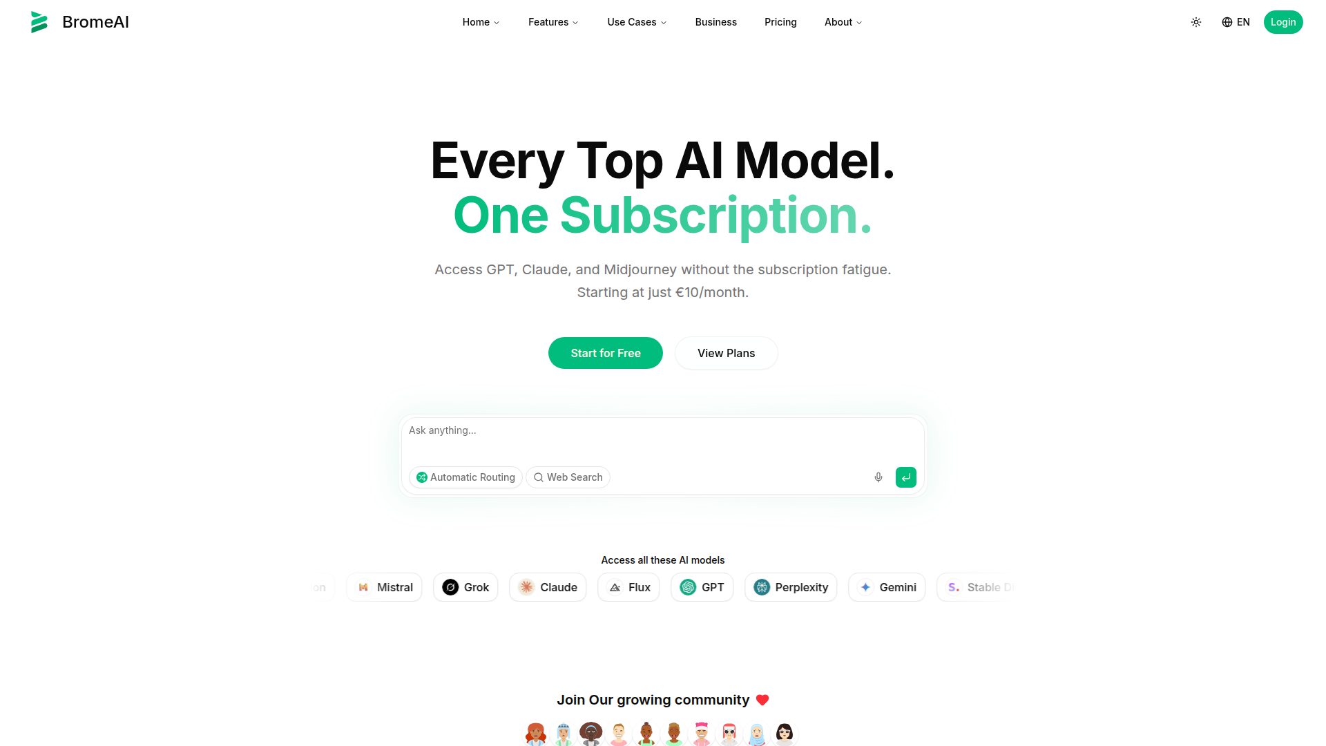 Landing page screenshot for brome.ai, 1920 by 1080 pixels