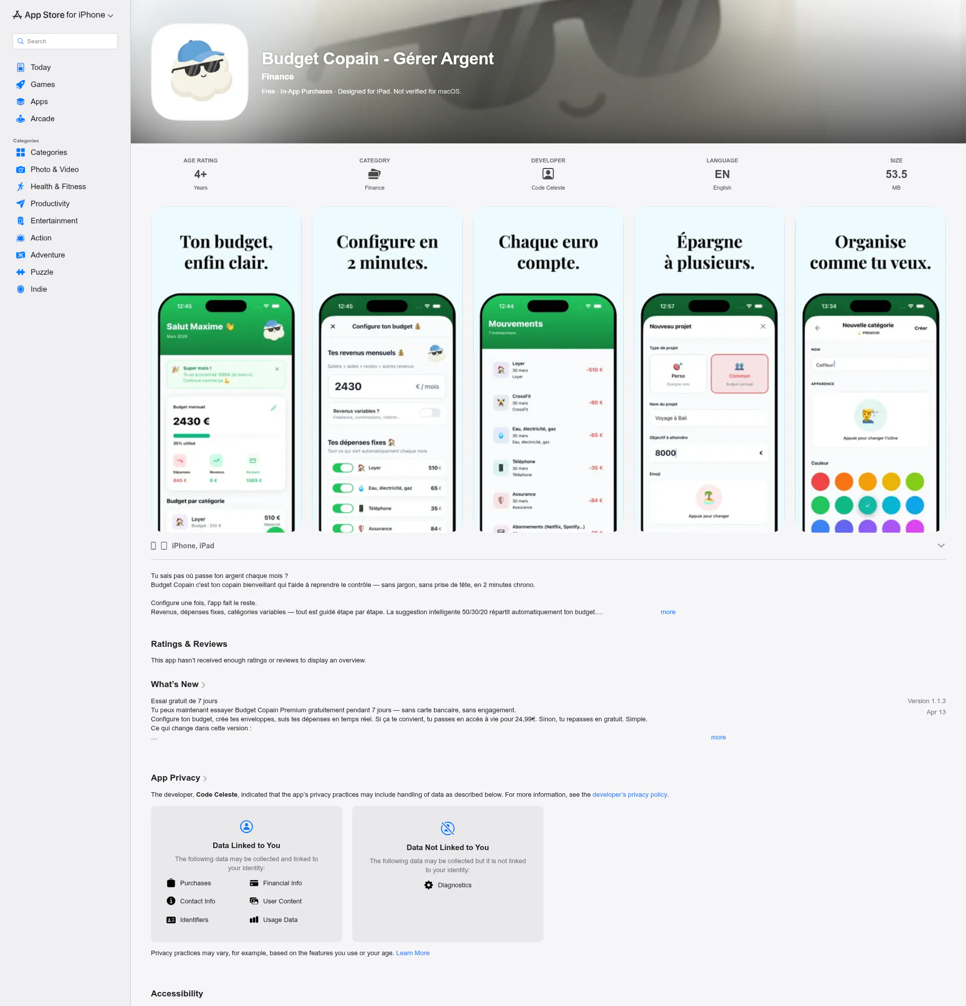 Budget Copain landing page