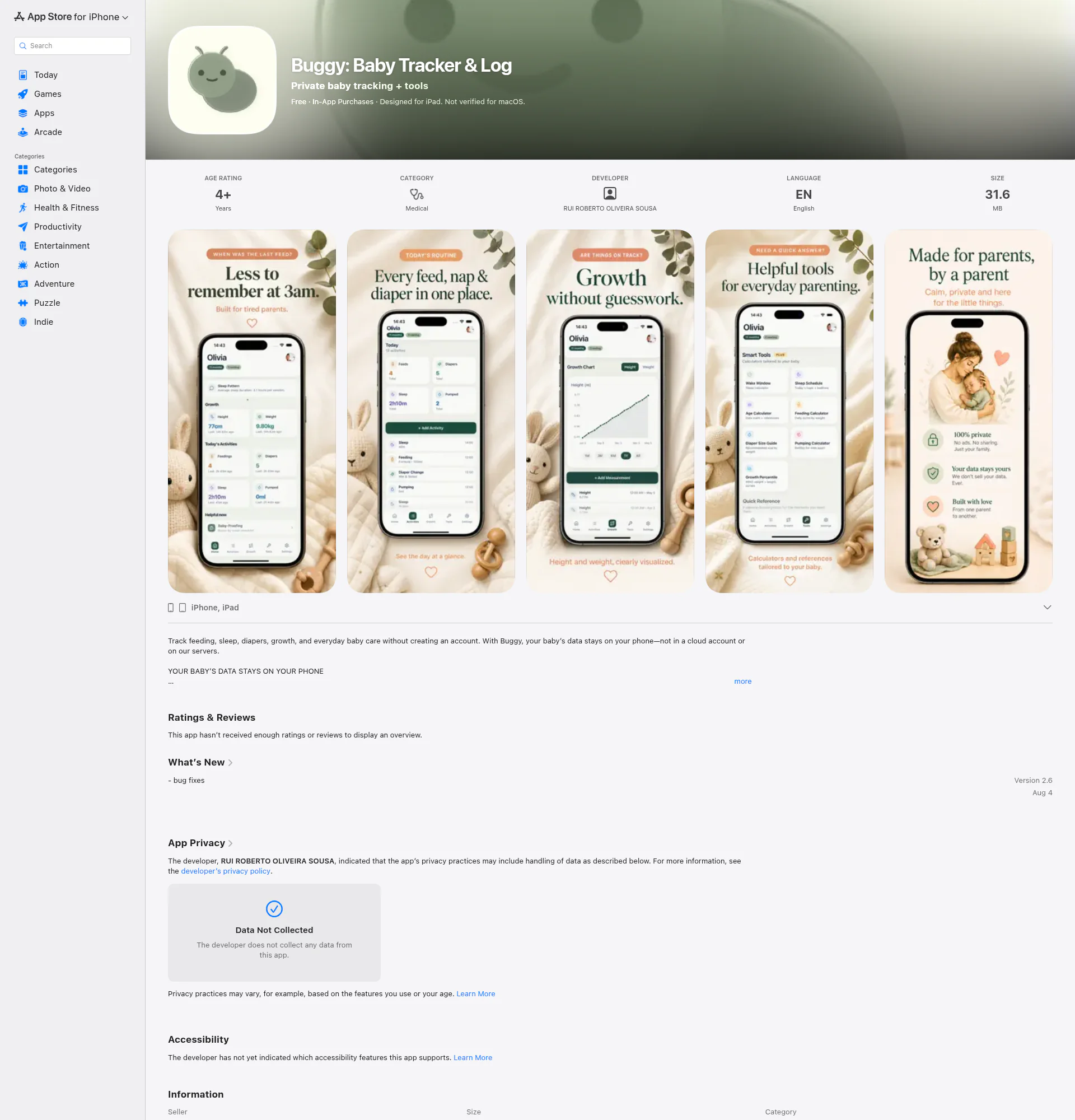 Buggy: Baby Tracker & Log landing page