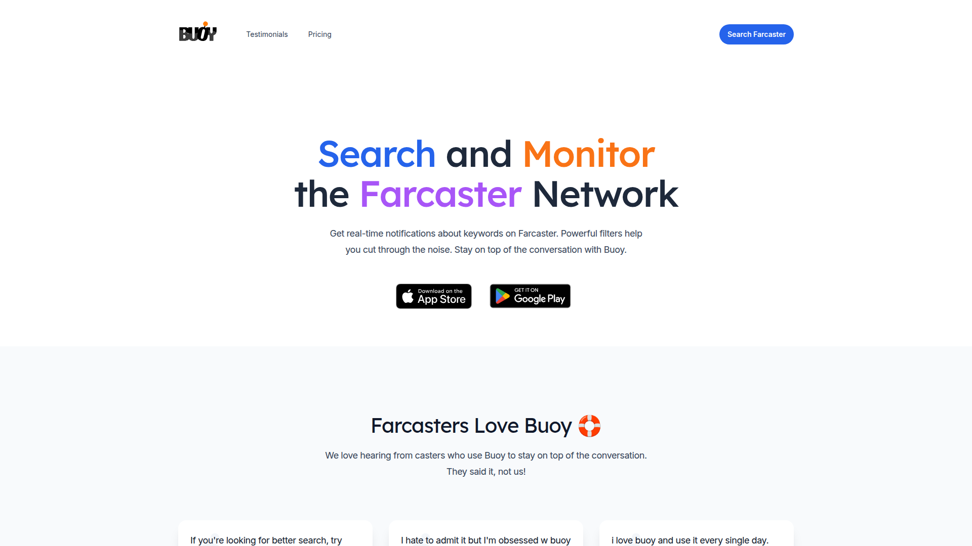 Landing page screenshot for buoy.club, 1920 by 1080 pixels