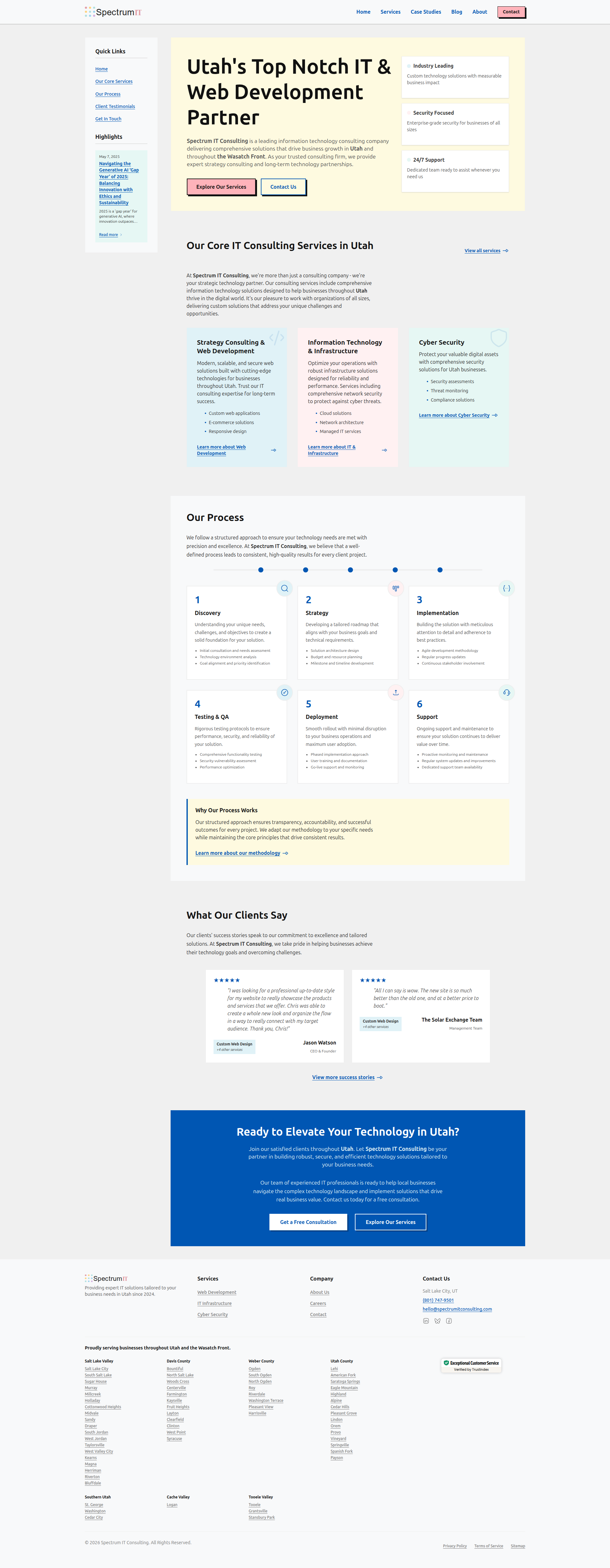 Landing page screenshot for spectrumitconsulting.com, 1920 by 4936 pixels