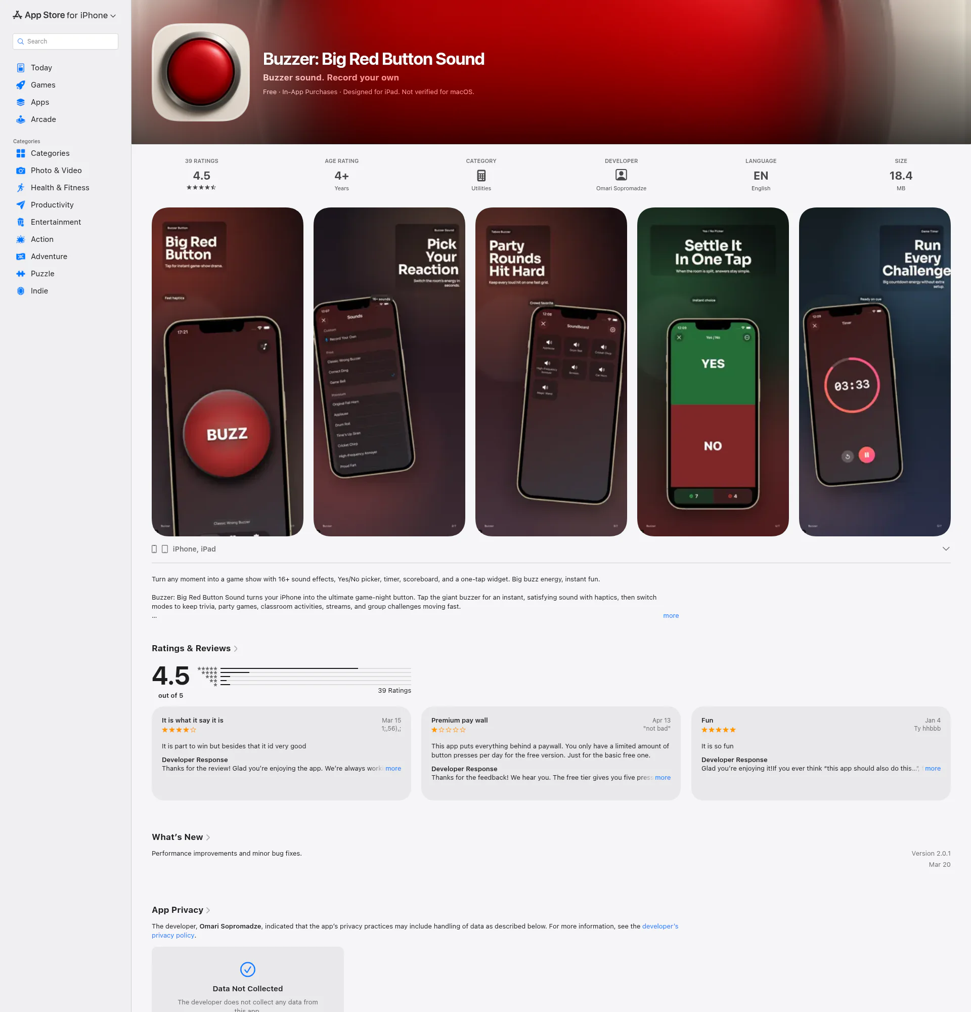 Buzzer: Big Red Button Sound landing page