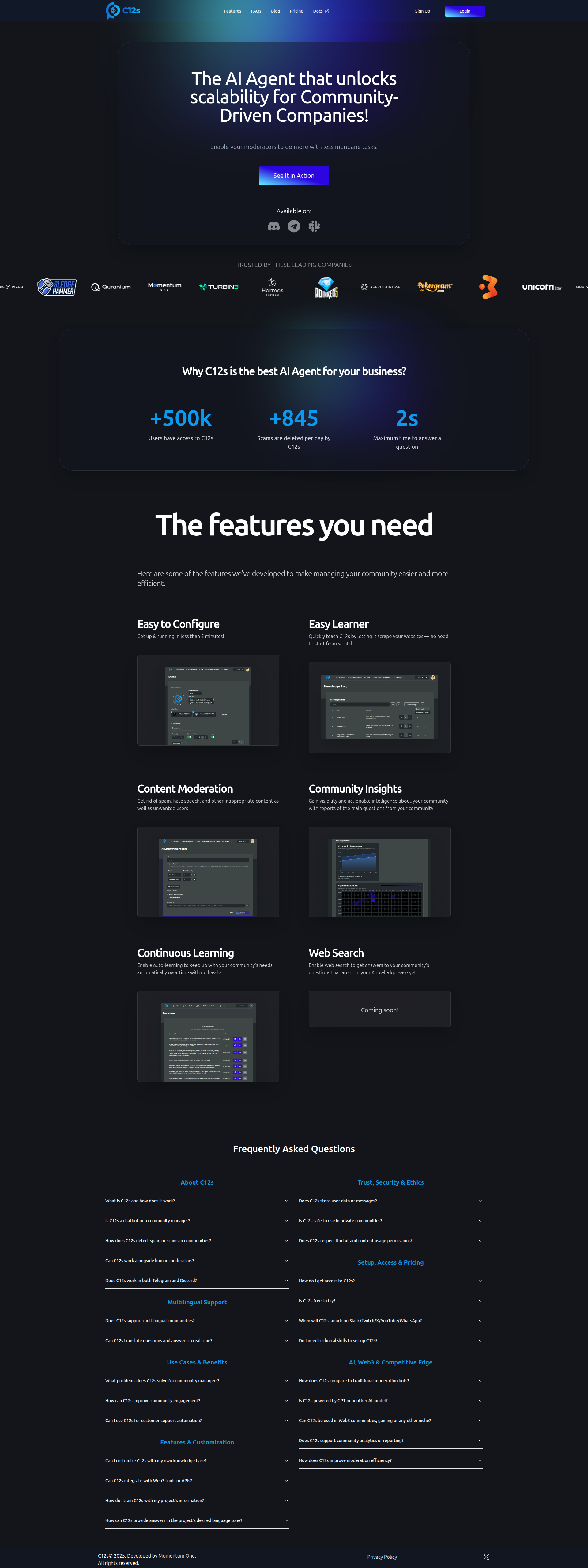 Landing page screenshot for c12s.ai, 1920 by 5116 pixels