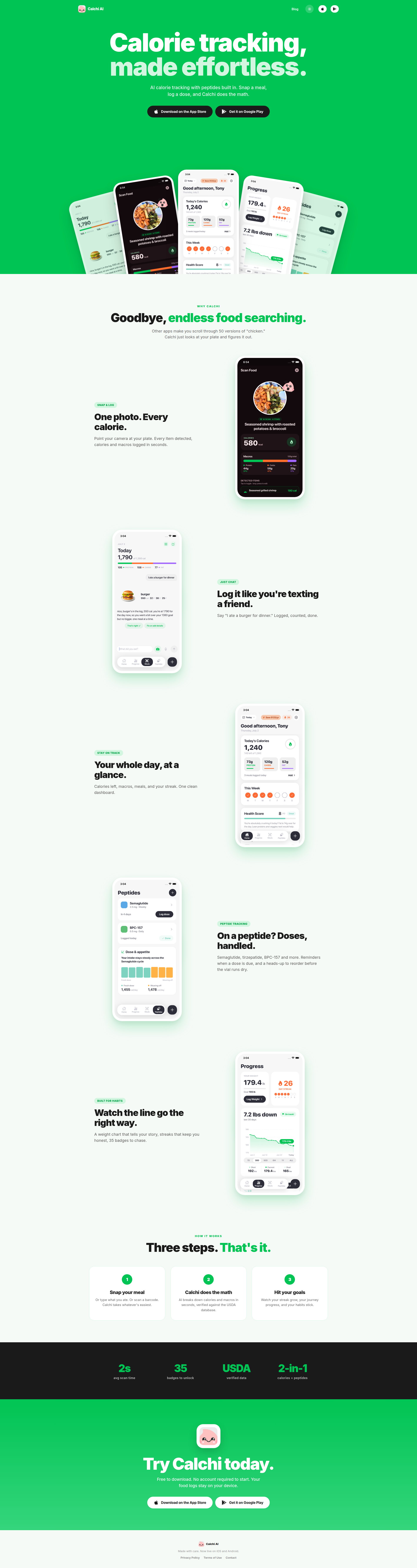 Landing page screenshot for calchi.ai, 1920 by 7211 pixels