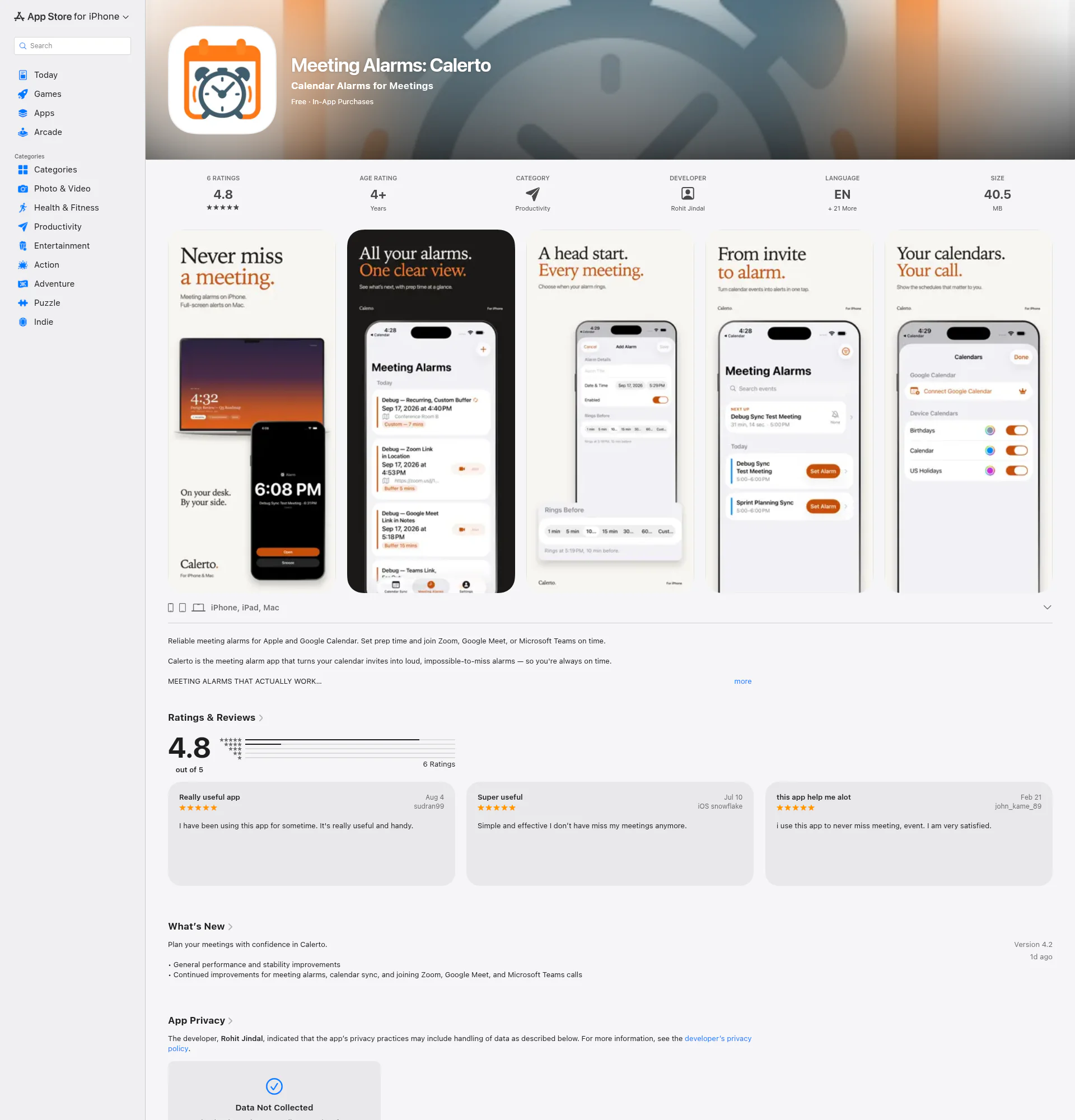 Calerto landing page