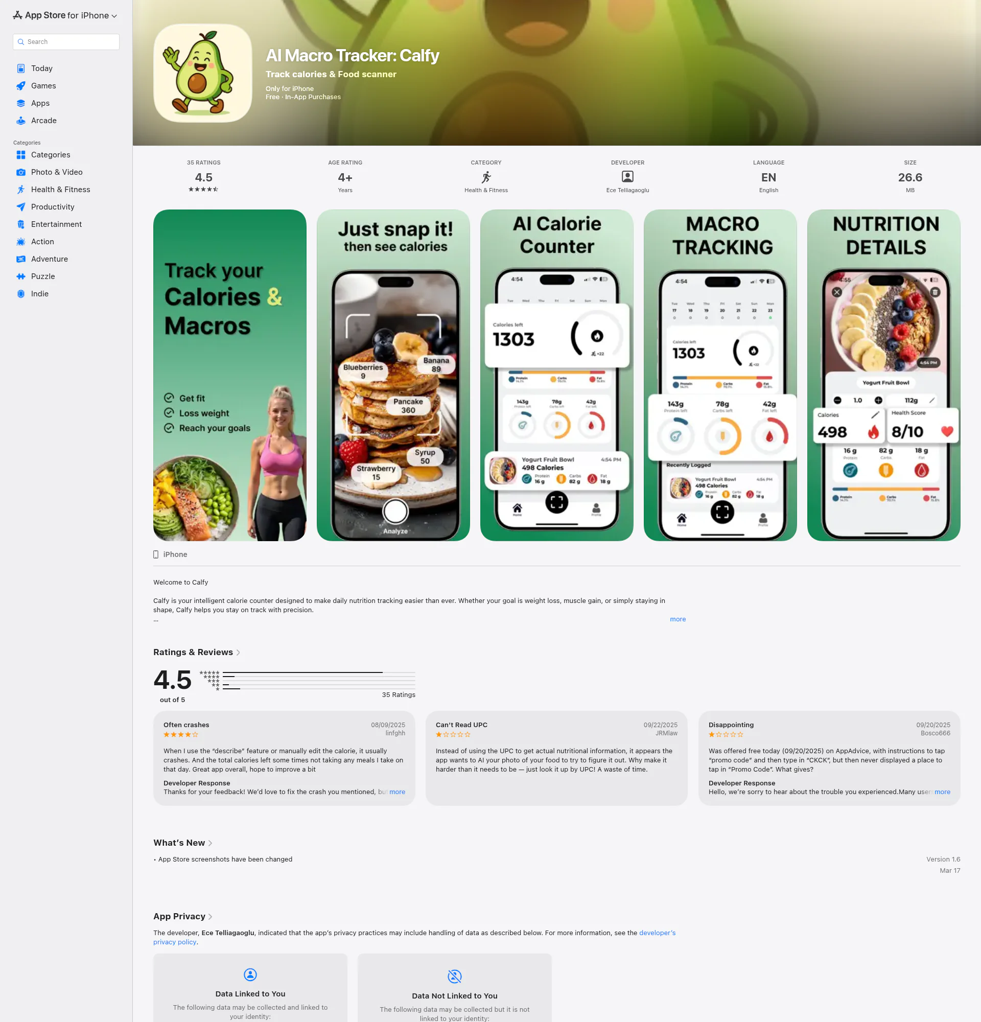 Calfy - AI Calorie Tracker landing page