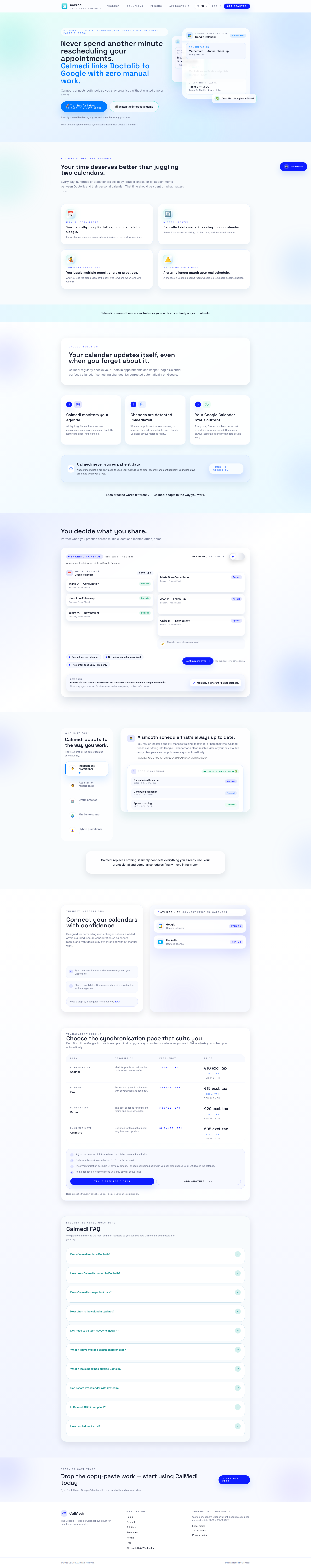 Landing page screenshot for calmedi.io, 1920 by 9676 pixels