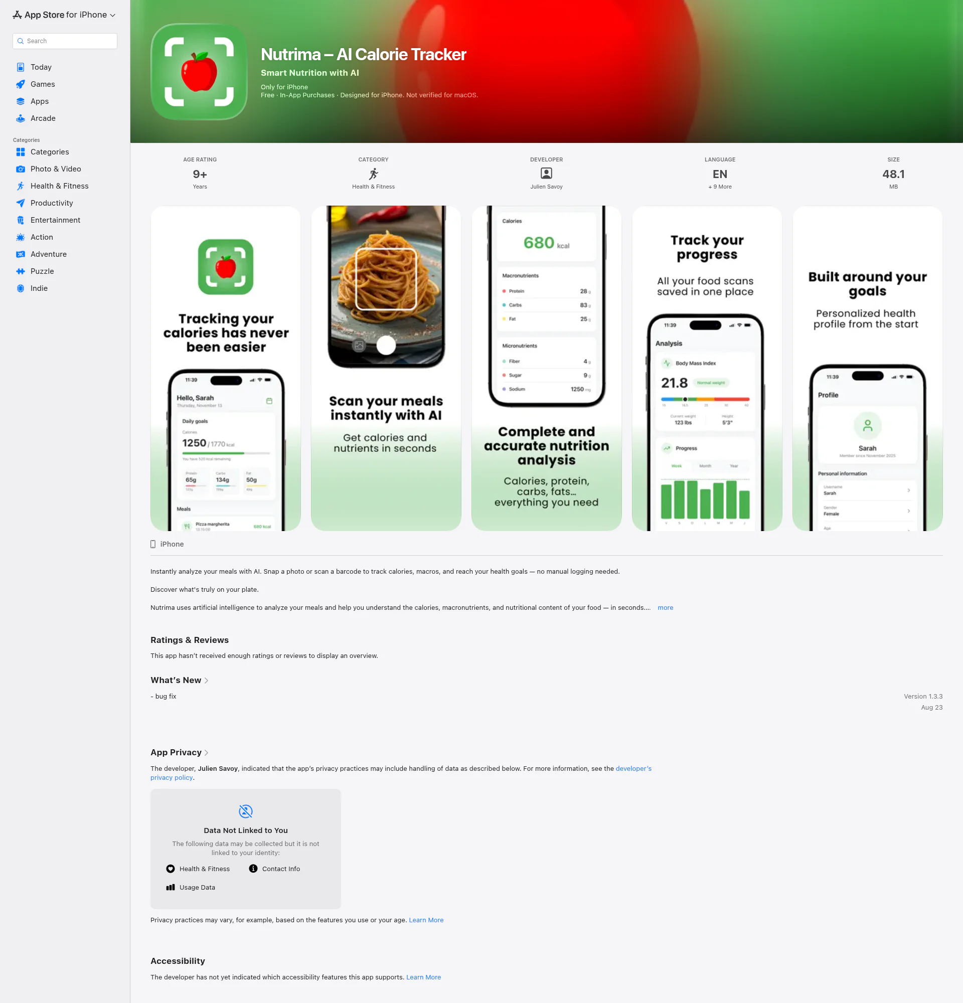 Nutrima landing page