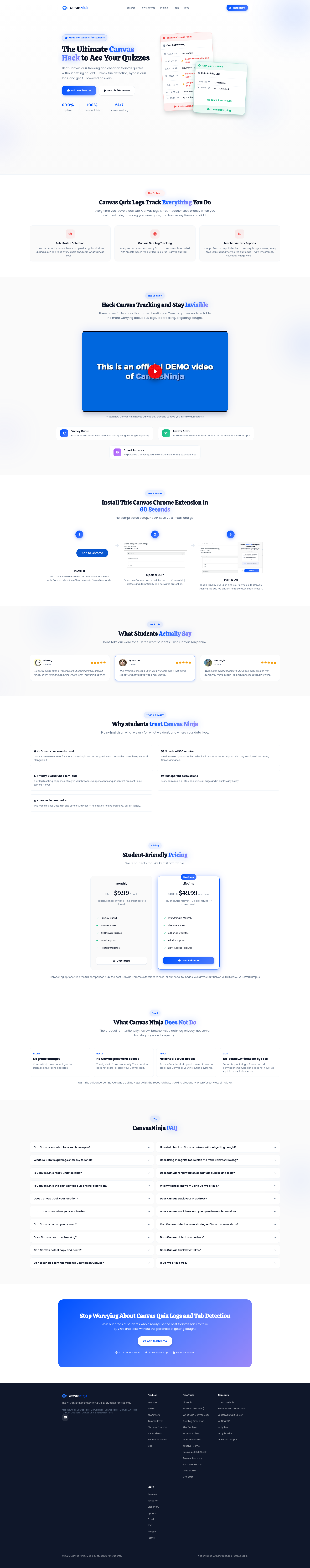 Landing page screenshot for canvasninja.app, 1920 by 9709 pixels