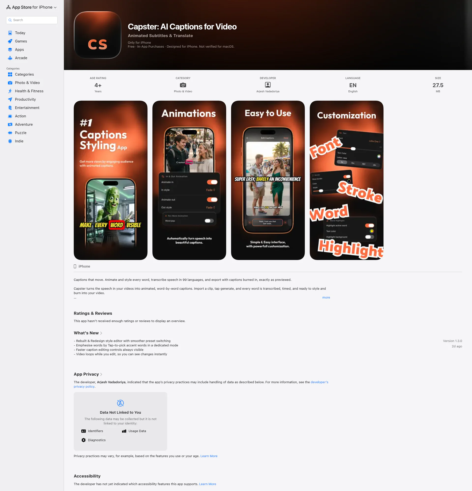Capster: AI Captions for Video landing page