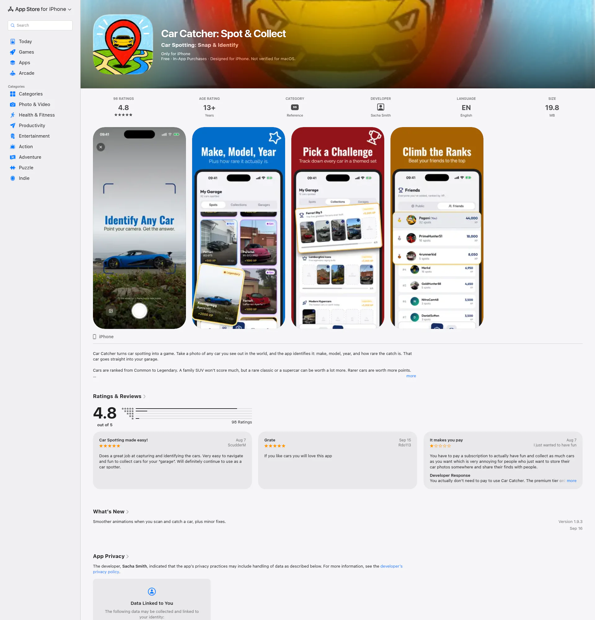Car Catcher landing page
