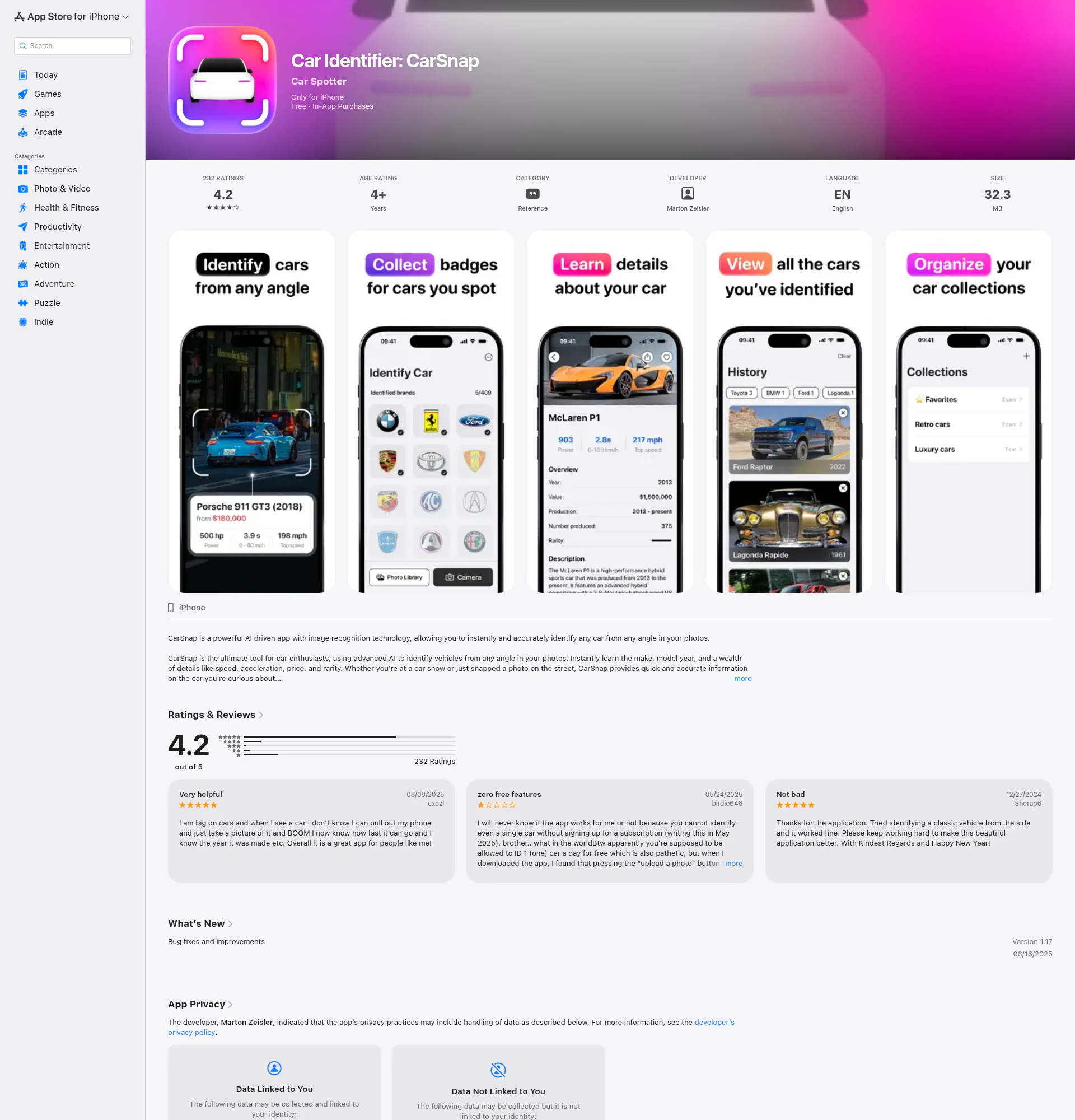 Car Identifier landing page