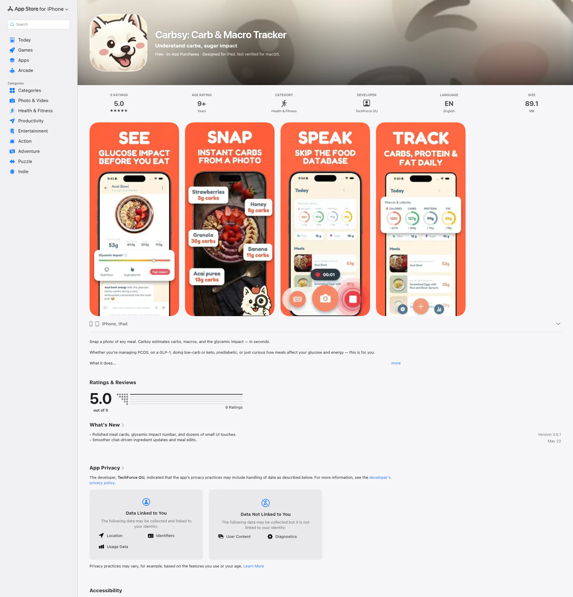 Carbsy landing page