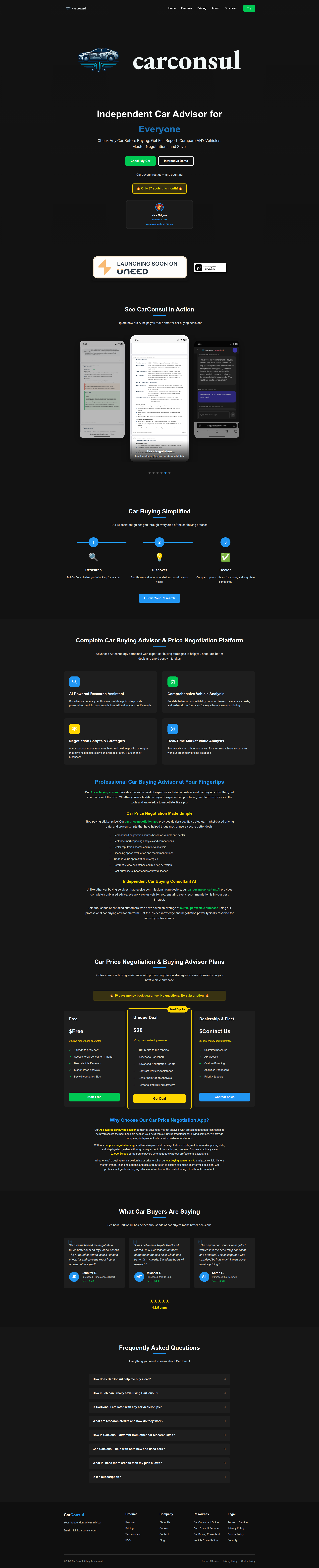 Landing page screenshot for carconsul.com, 1920 by 9434 pixels