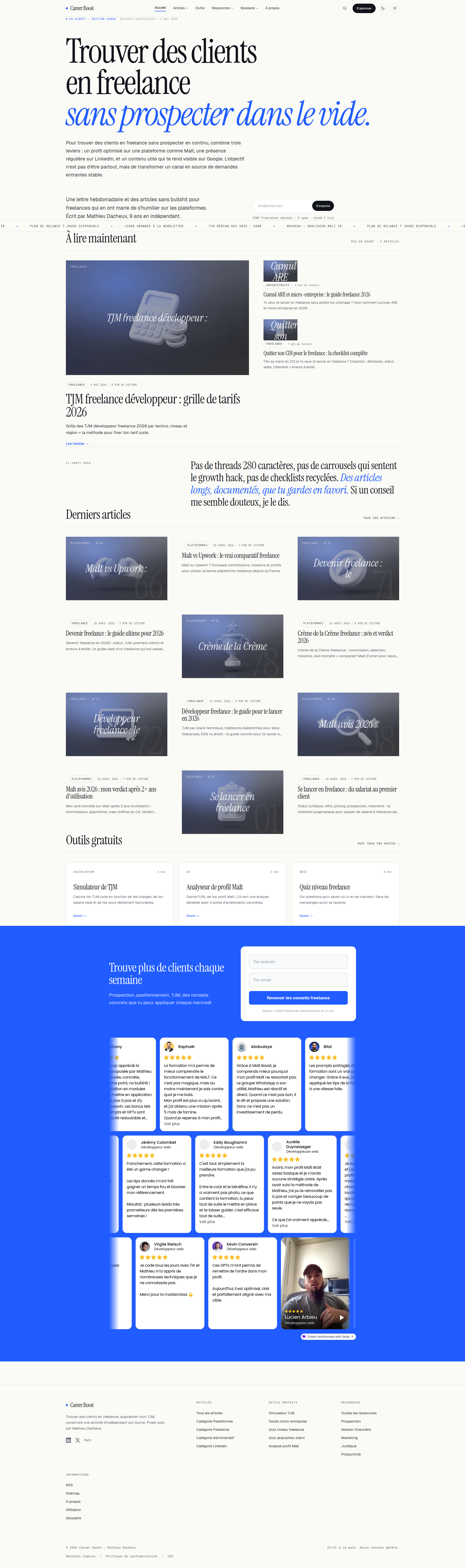 Landing page screenshot for blog.careerboost.dev, 1920 by 6468 pixels