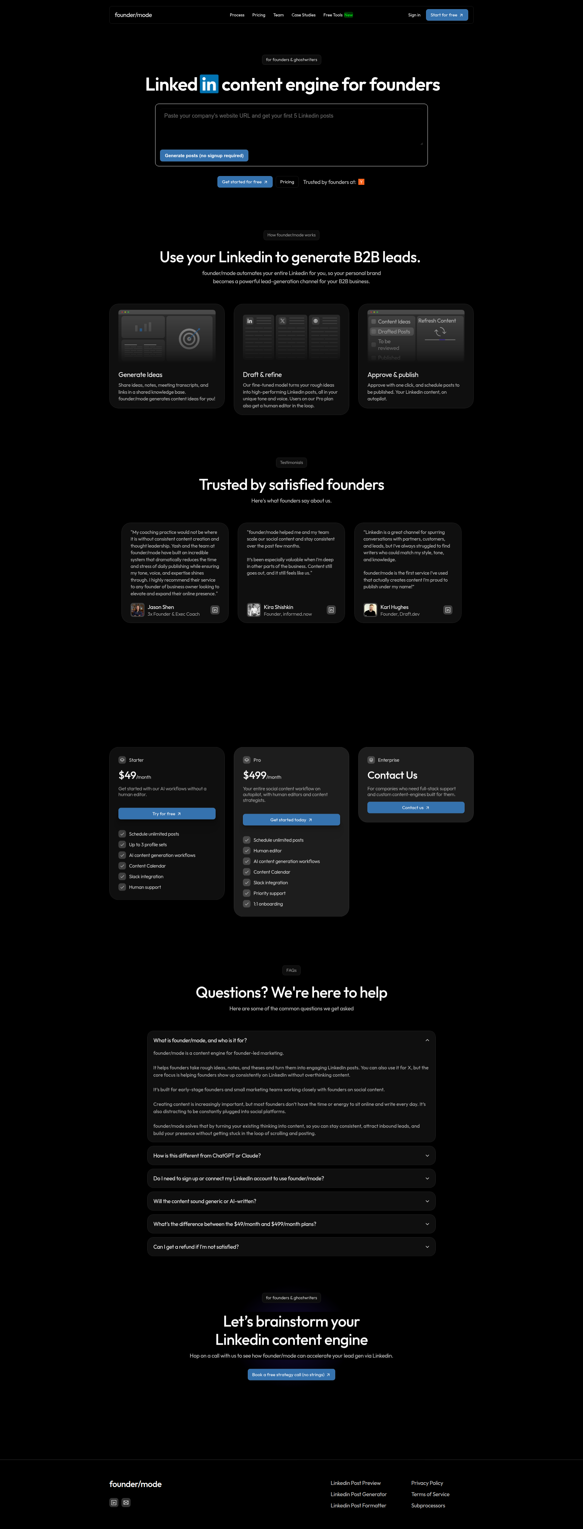 Landing page screenshot for tryfoundermode.com, 1920 by 5029 pixels