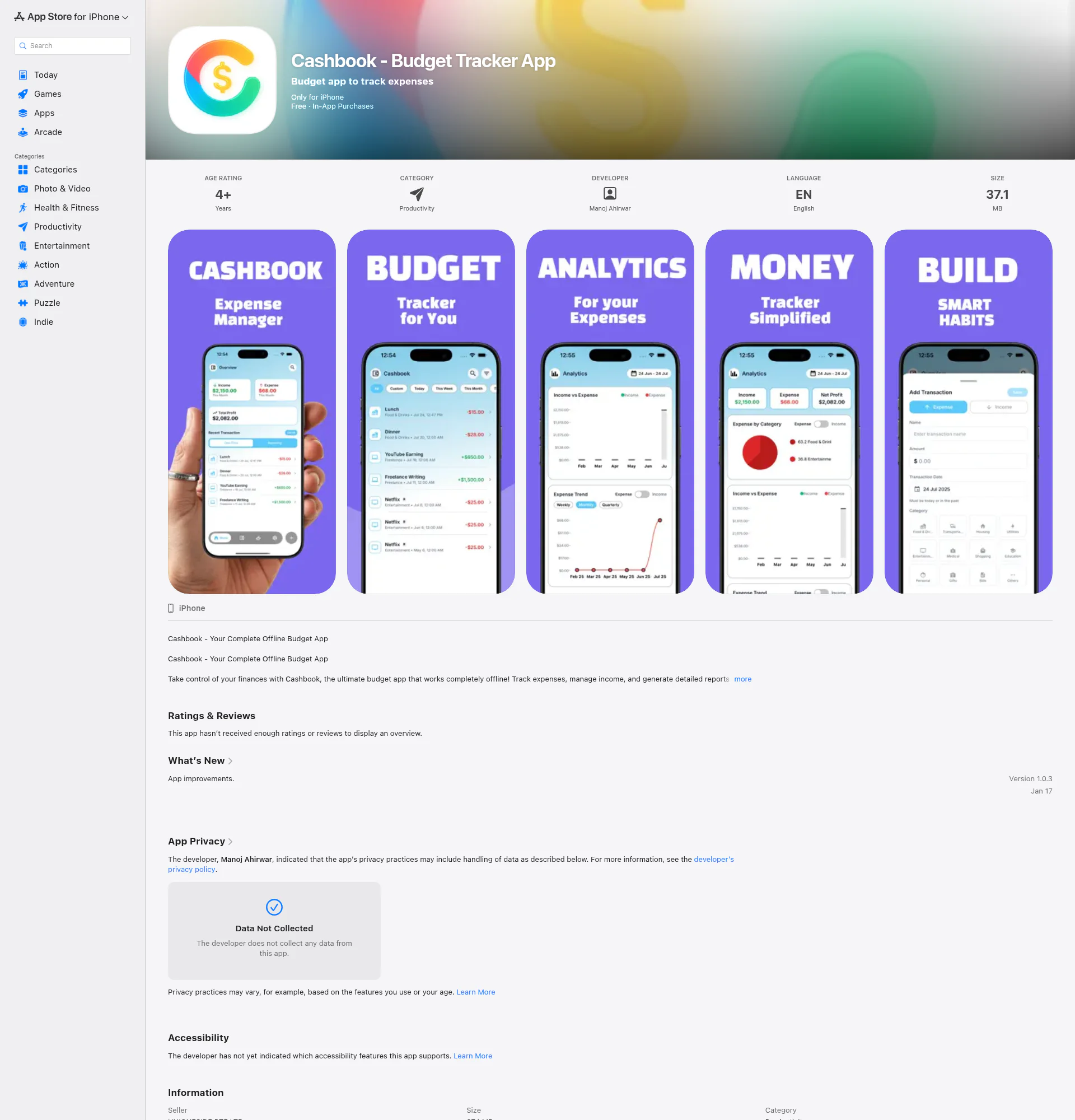Cashbook - Budget Tracker landing page