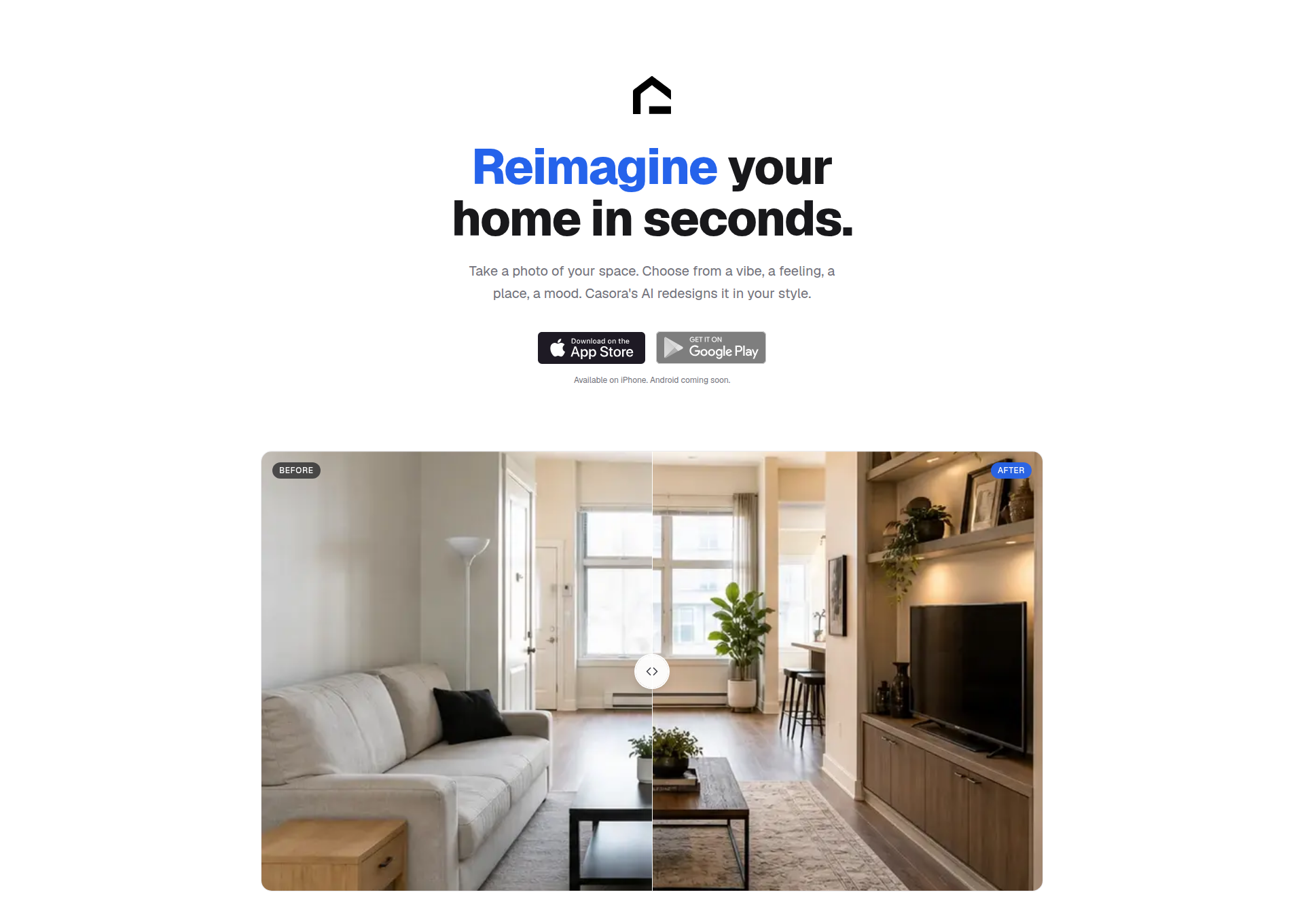 Landing page screenshot for casora.app, 1920 by 1361 pixels