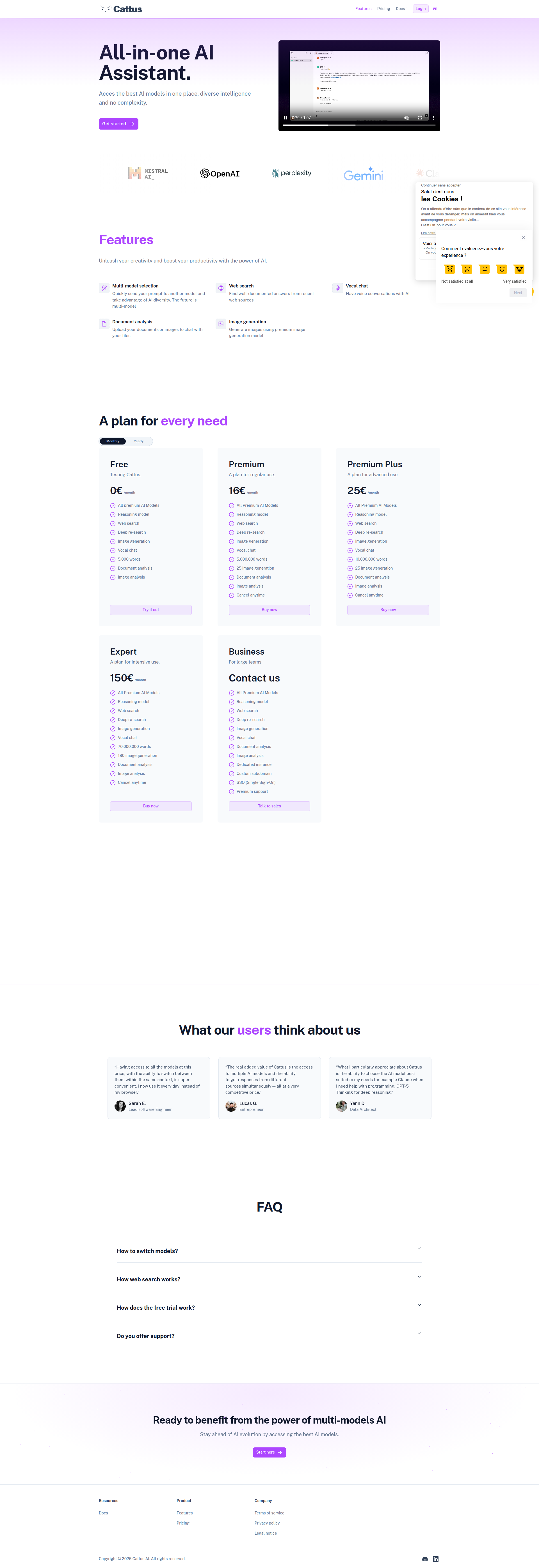 Landing page screenshot for cattus.ai, 1920 by 5591 pixels