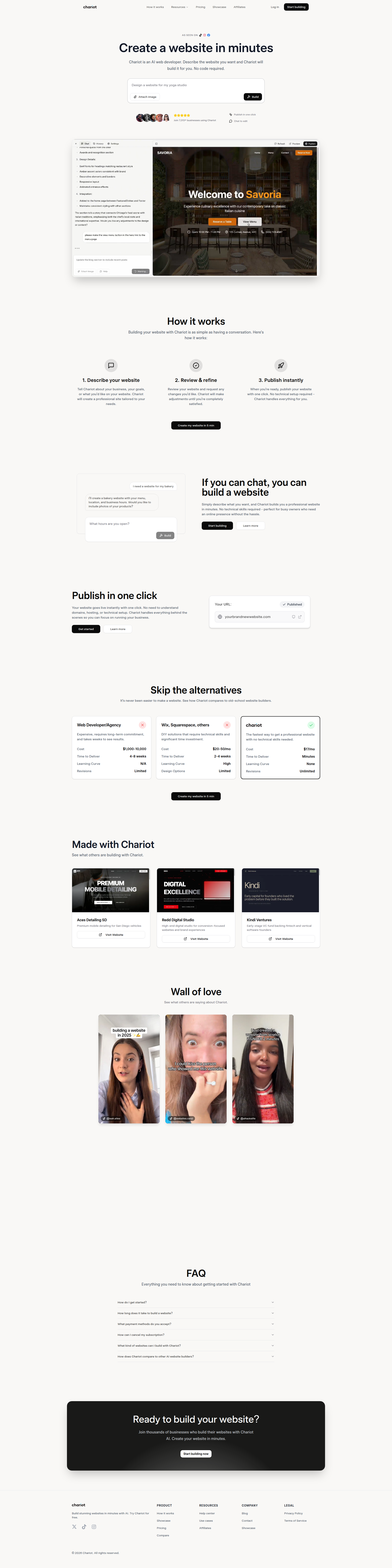 Landing page screenshot for chariotai.com, 1920 by 7678 pixels