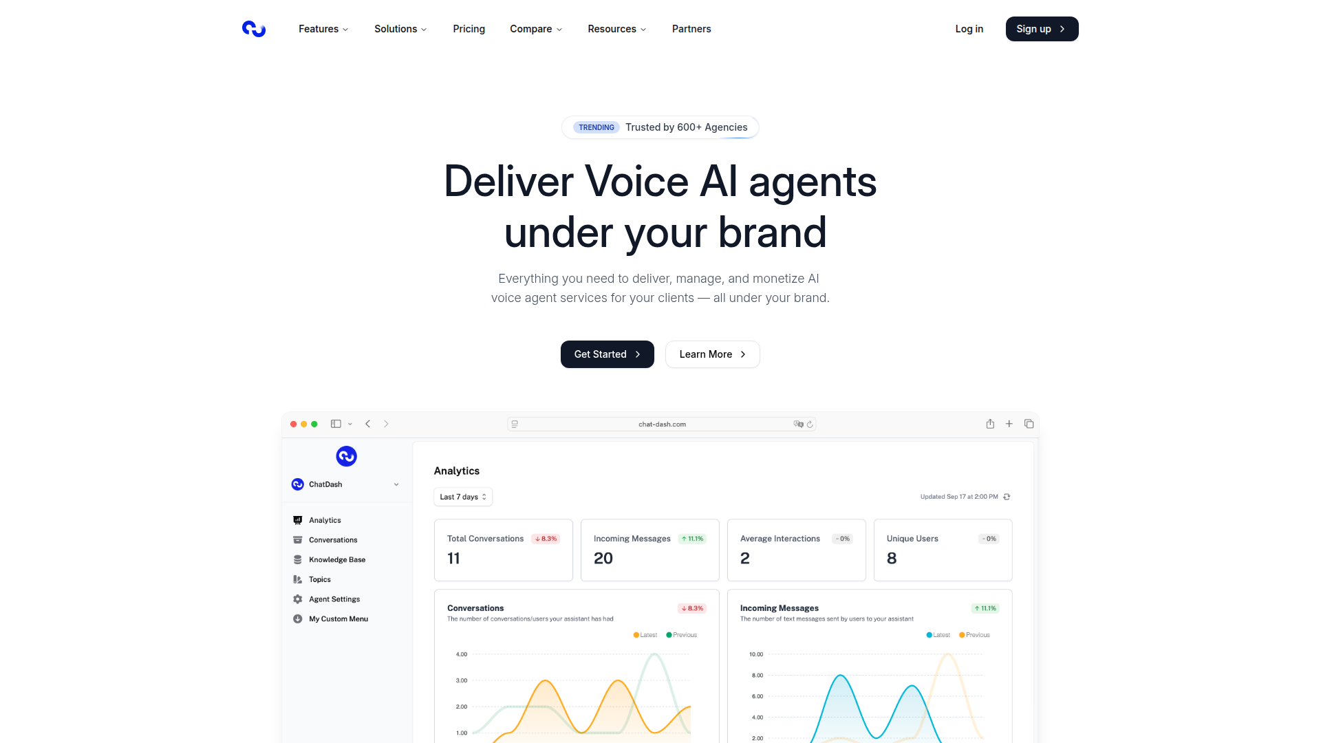 Landing page screenshot for chat-dash.com, 1920 by 1080 pixels