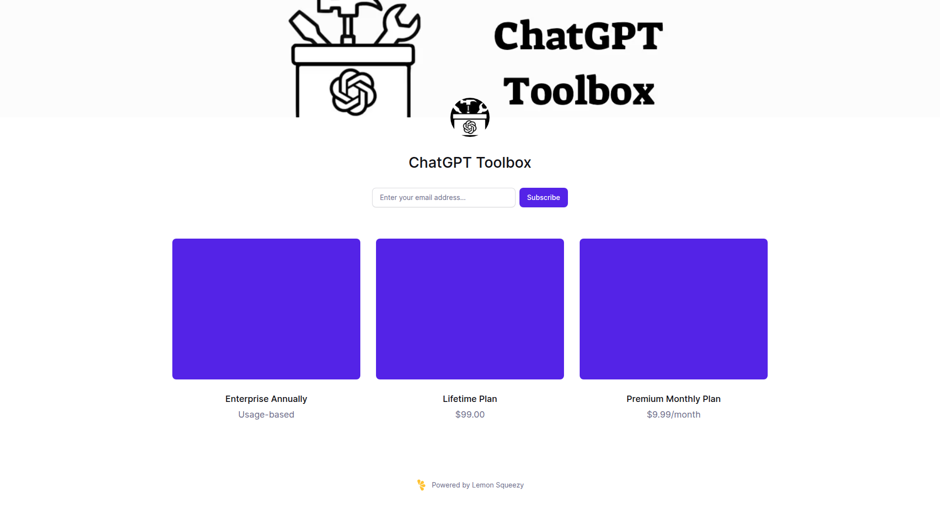 Landing page screenshot for chatgpt-toolbox.lemonsqueezy.com, 1920 by 1088 pixels