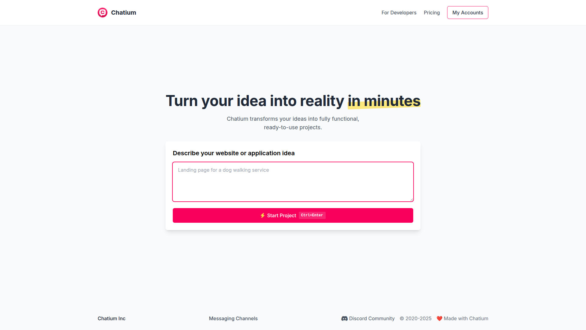 Landing page screenshot for chatium.ai, 1920 by 1080 pixels