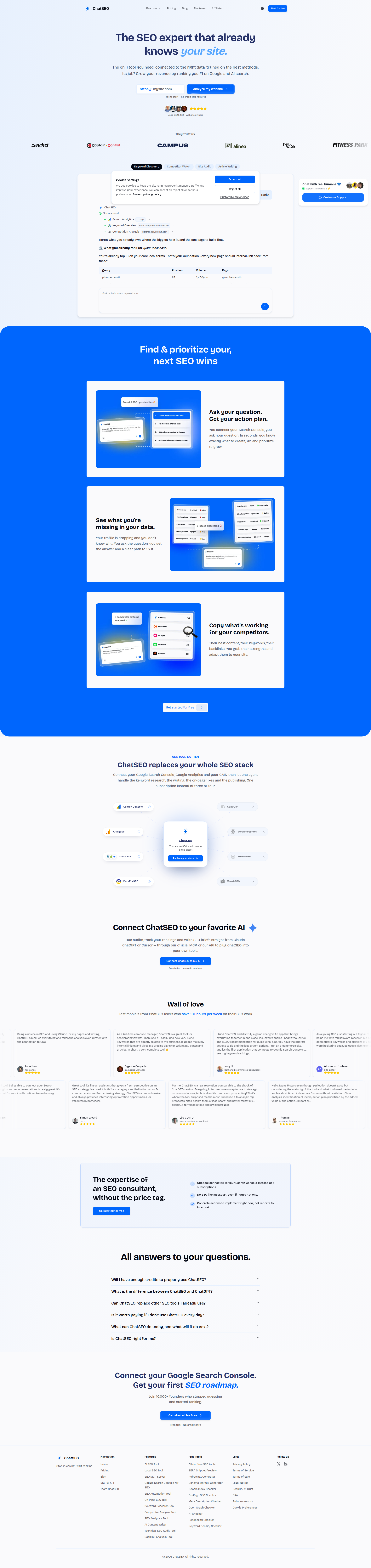 Landing page screenshot for chatseo.app, 1920 by 8118 pixels