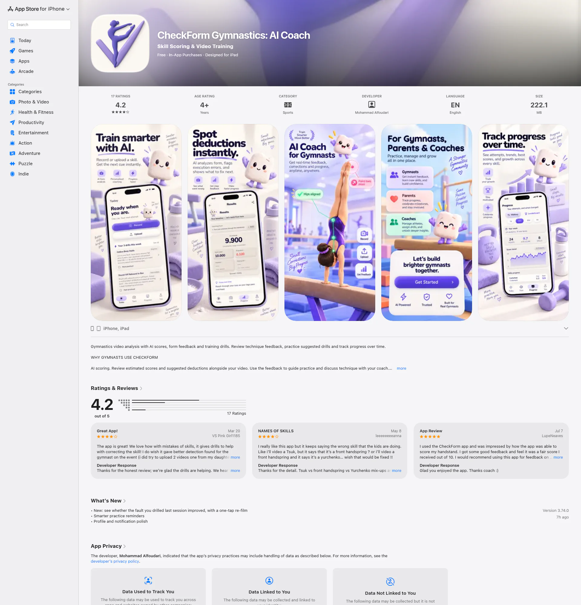 CheckForm Gymnastics landing page