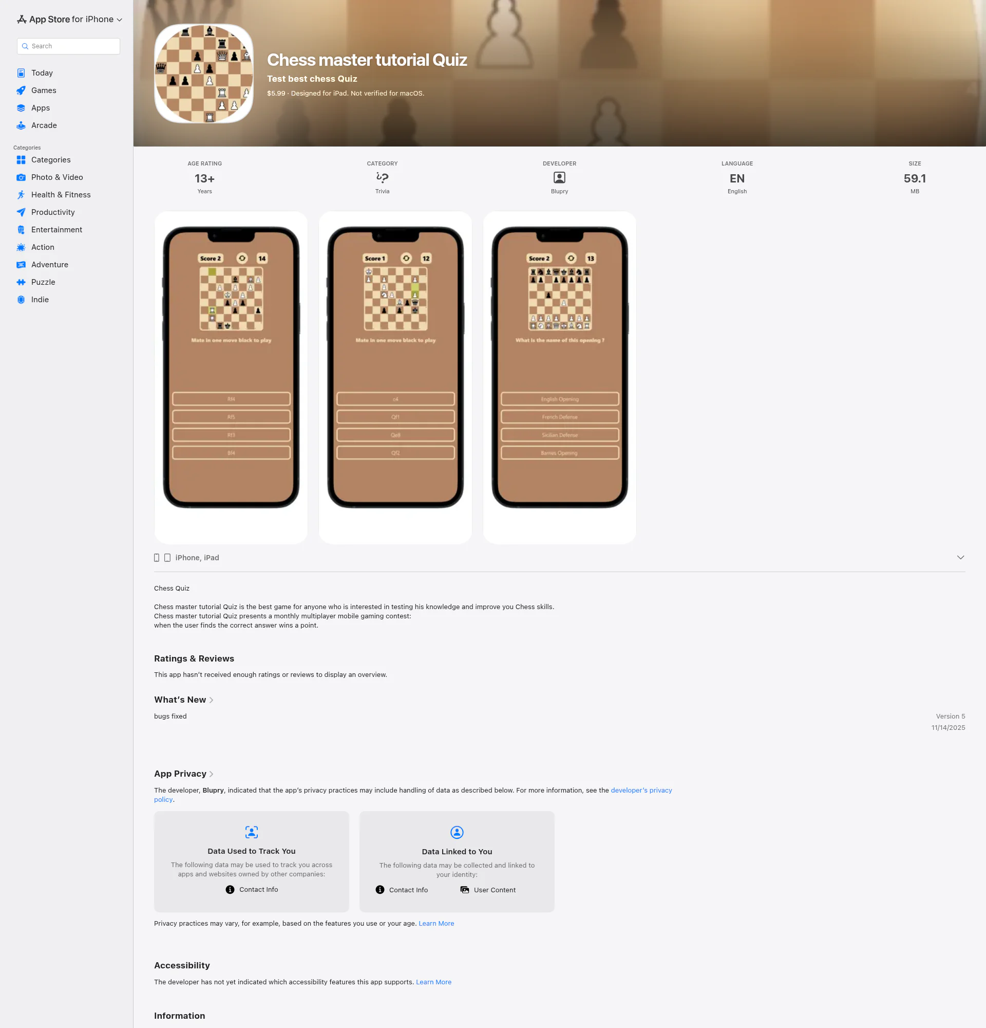Chess master tutorial Quiz landing page