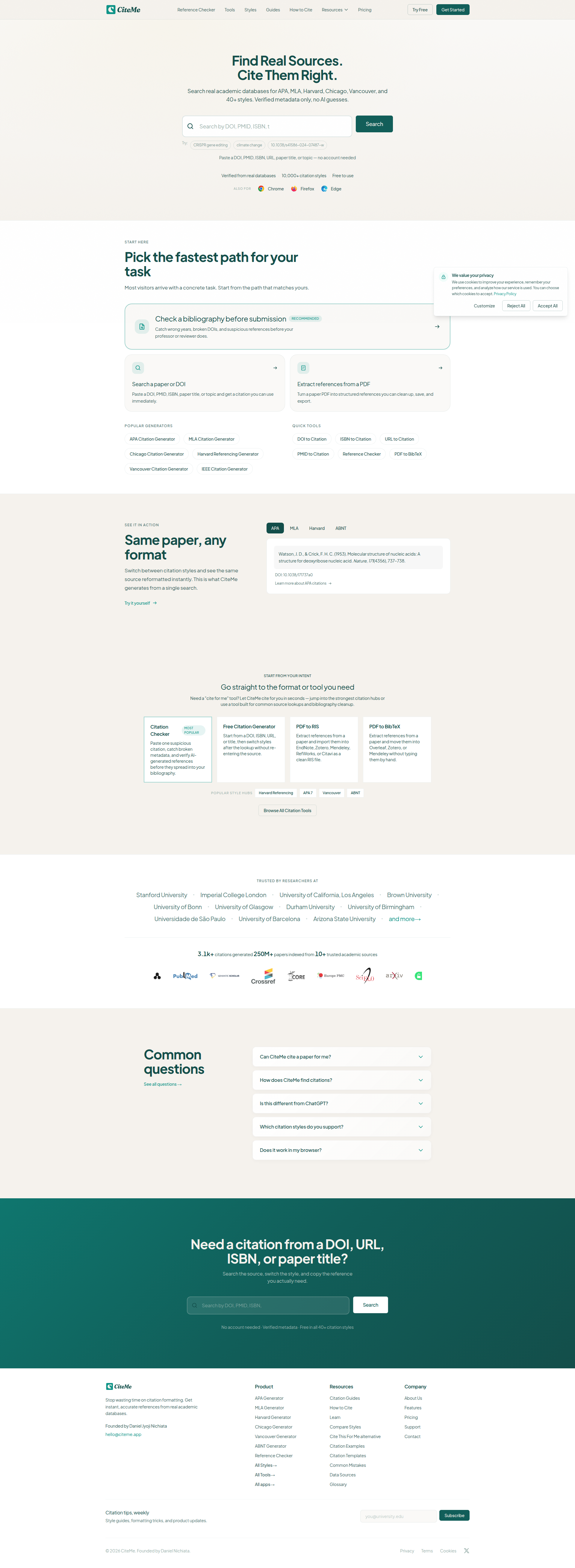 Landing page screenshot for citeme.app, 1920 by 5238 pixels