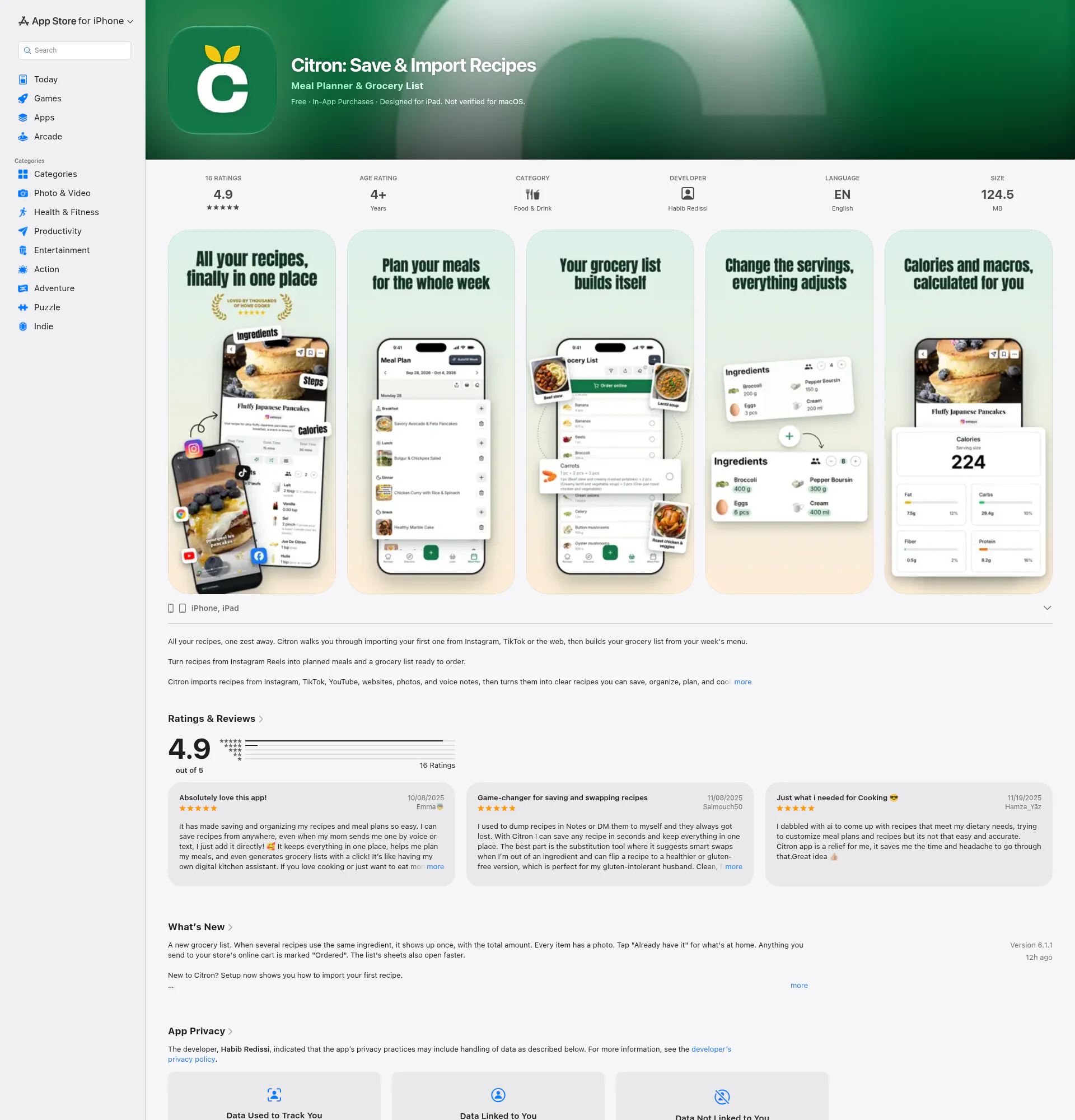 Citron App landing page