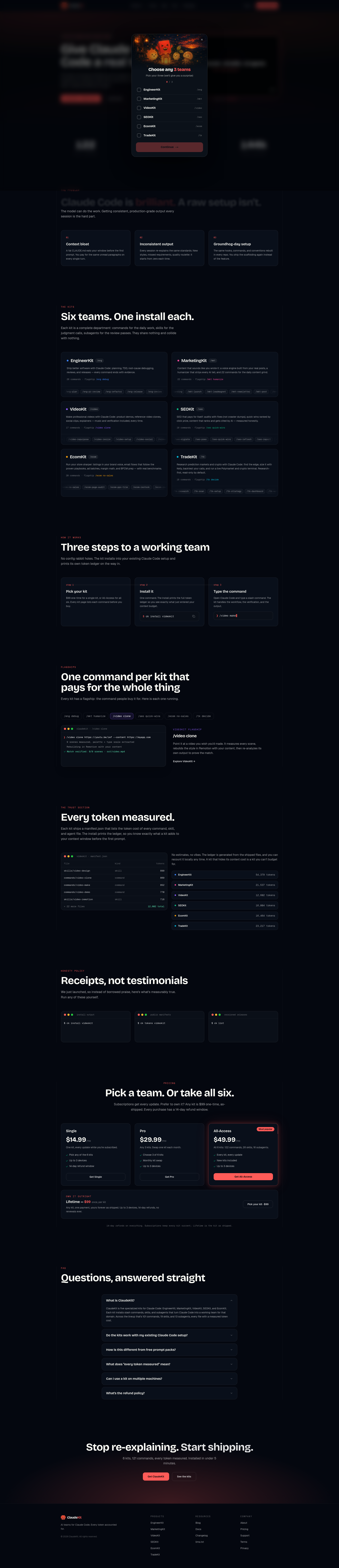 Landing page screenshot for theclaudekit.com, 1920 by 8879 pixels
